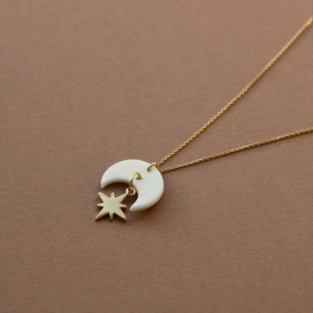 Celestial Star Necklace | Pearly White | Polymer & Brass | by Pepper You - Lifestory