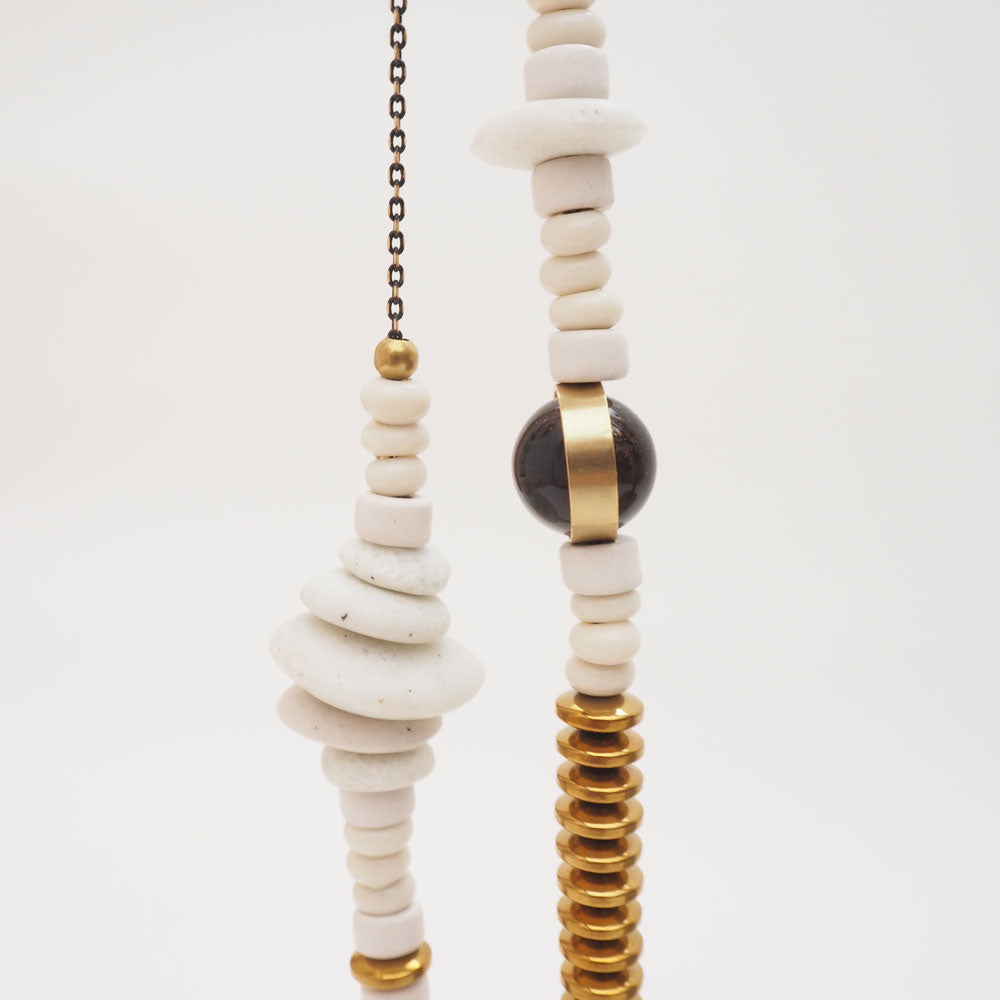 Consta Long Necklace | Krobo, Java, Hematite, Quartz & Brass Beads | by brass+bold - Lifestory - brass+bold