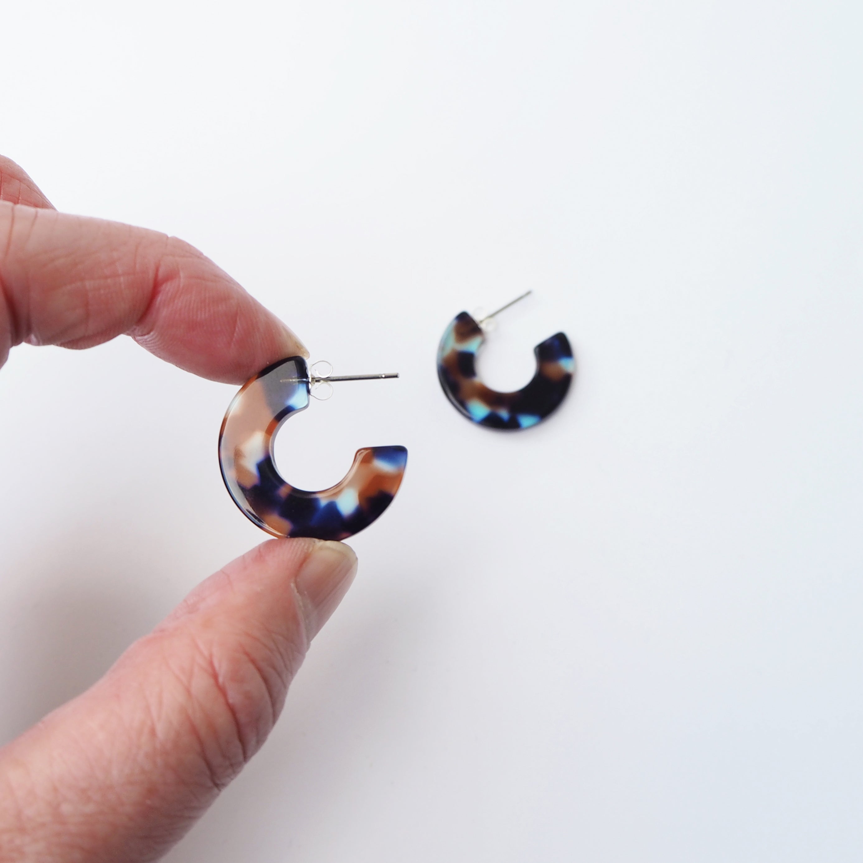 Coral Mini Hoop Earrings | Dark Brown, Blue, Clear | by Custom Made - Lifestory