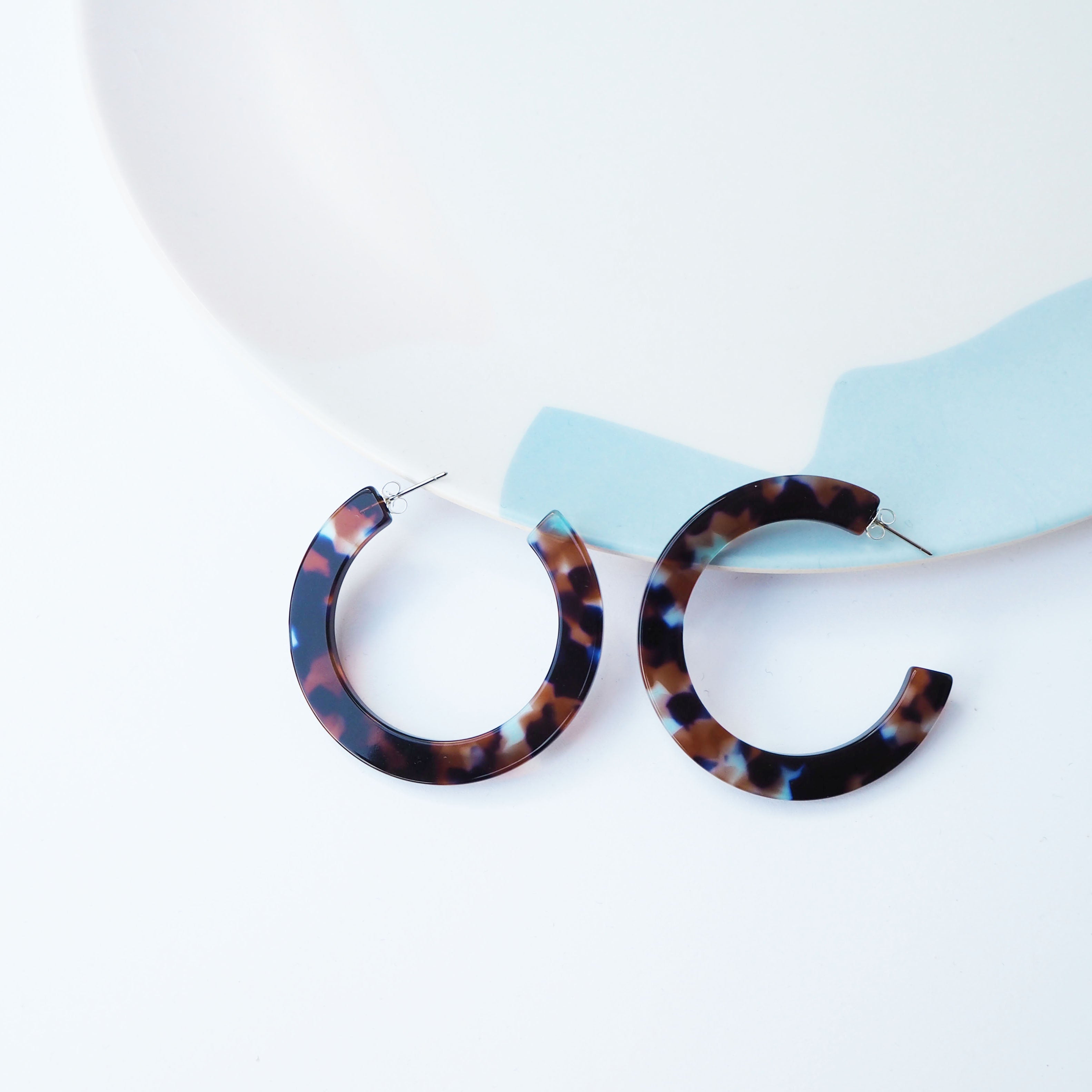 Coral Statement Hoop Earrings | Large | Dark Brown, Blue, Clear | by Custom Made - Lifestory
