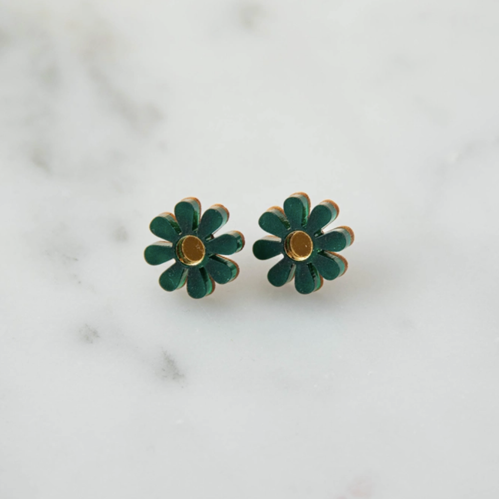 Daisy Stud Earrings | Emerald | Acrylic & Wood | by Pepper You - Lifestory