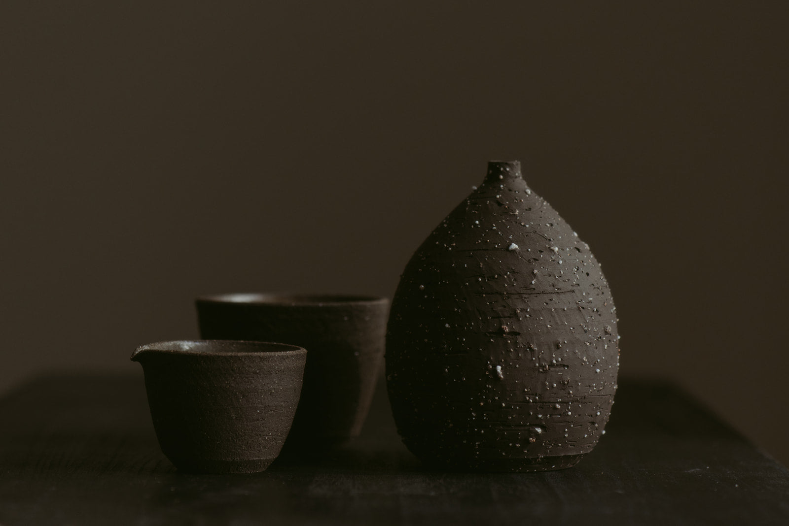 Metamorphosis Group Set of 3 | Dusk | Vase, Cup, Pourer in Wild Clay & Sand | by Emporium Julium - Lifestory