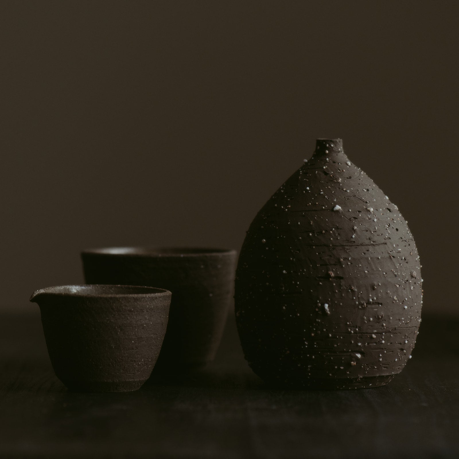 Metamorphosis Group Set of 3 | Dusk | Vase, Cup, Pourer in Wild Clay & Sand | by Emporium Julium - Lifestory