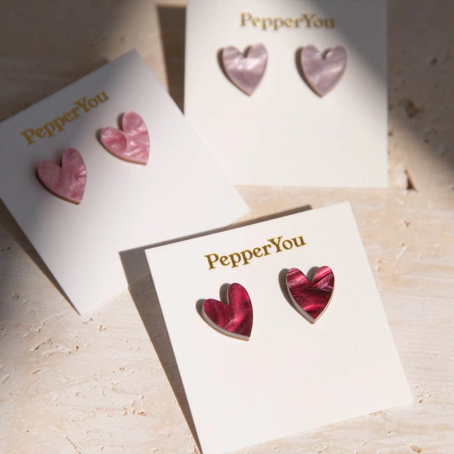 I Heart You Stud Earrings | Various Colours | Acrylic & Wood | by Pepper You - Lifestory