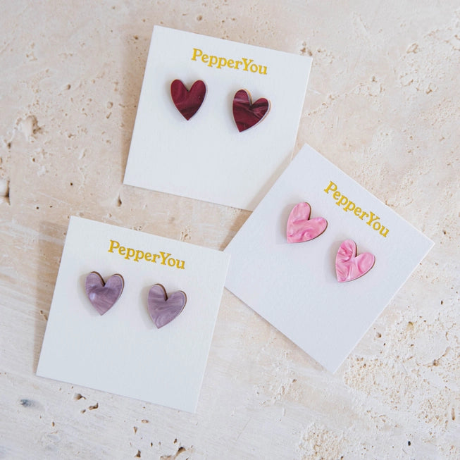 I Heart You Stud Earrings | Various Colours | Acrylic & Wood | by Pepper You - Lifestory