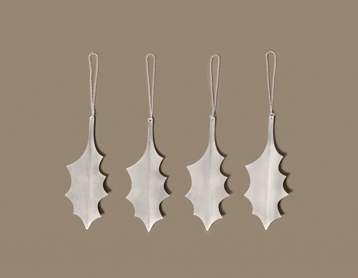 Ferm Living Set of 4 Holly Leaf Ornaments in Brass or Silver
