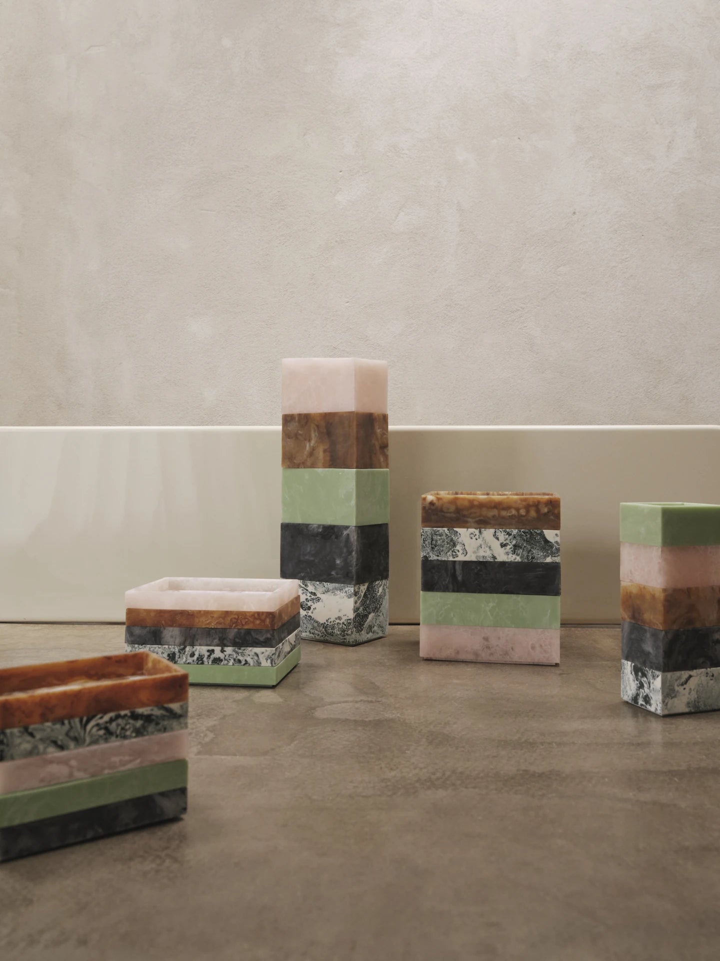 Ferm Living 'Mist' Rectangular 15x20cm Tray in Marbled Resin - Lifestory