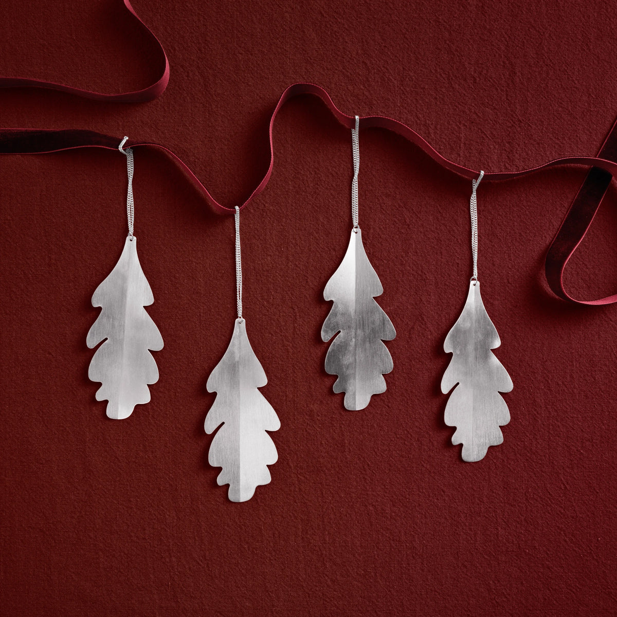 Ferm Living Set of 4 Oak Leaf Ornaments in Brass or Silver