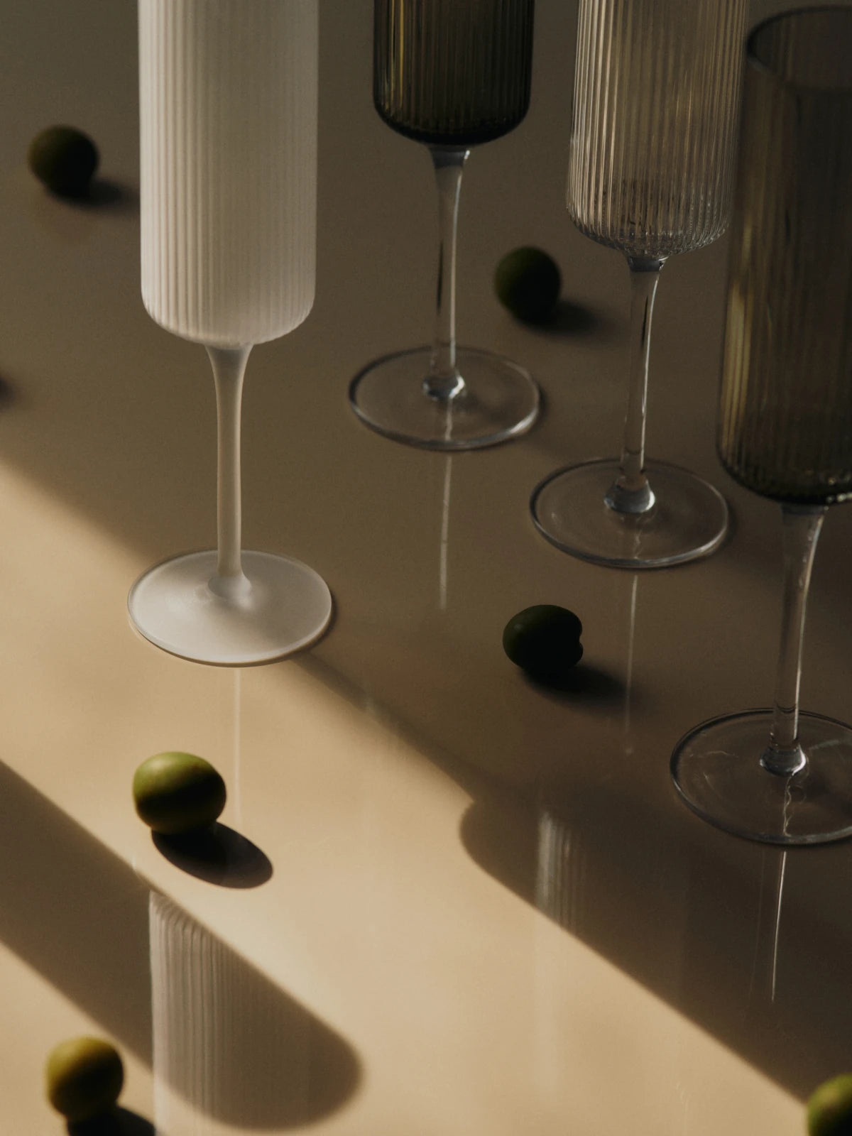 Ferm Living Set of 2 Ripple Champagne Flutes in Smoked Grey Glass