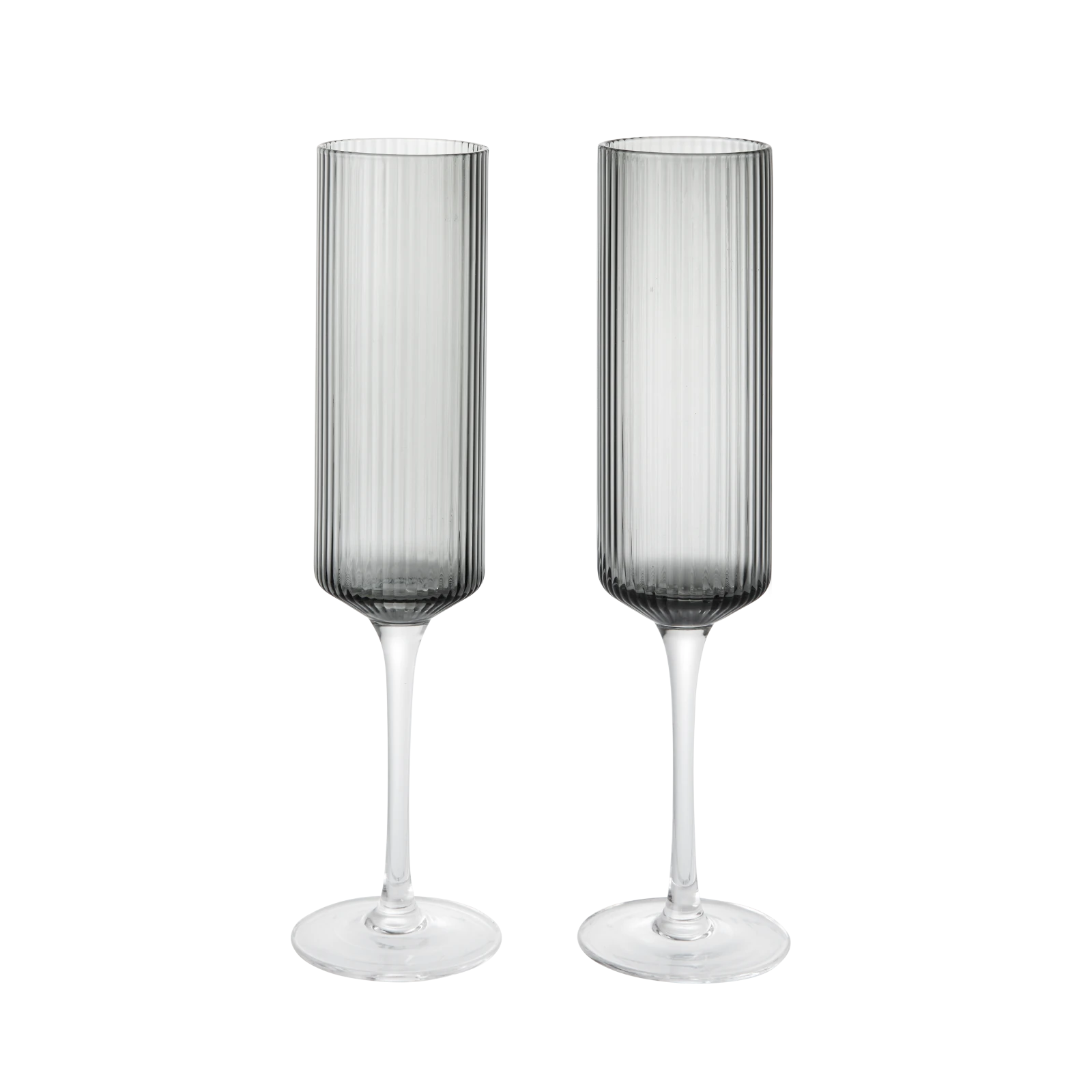 Ferm Living Set of 2 Ripple Champagne Flutes in Smoked Glass | Lifestory