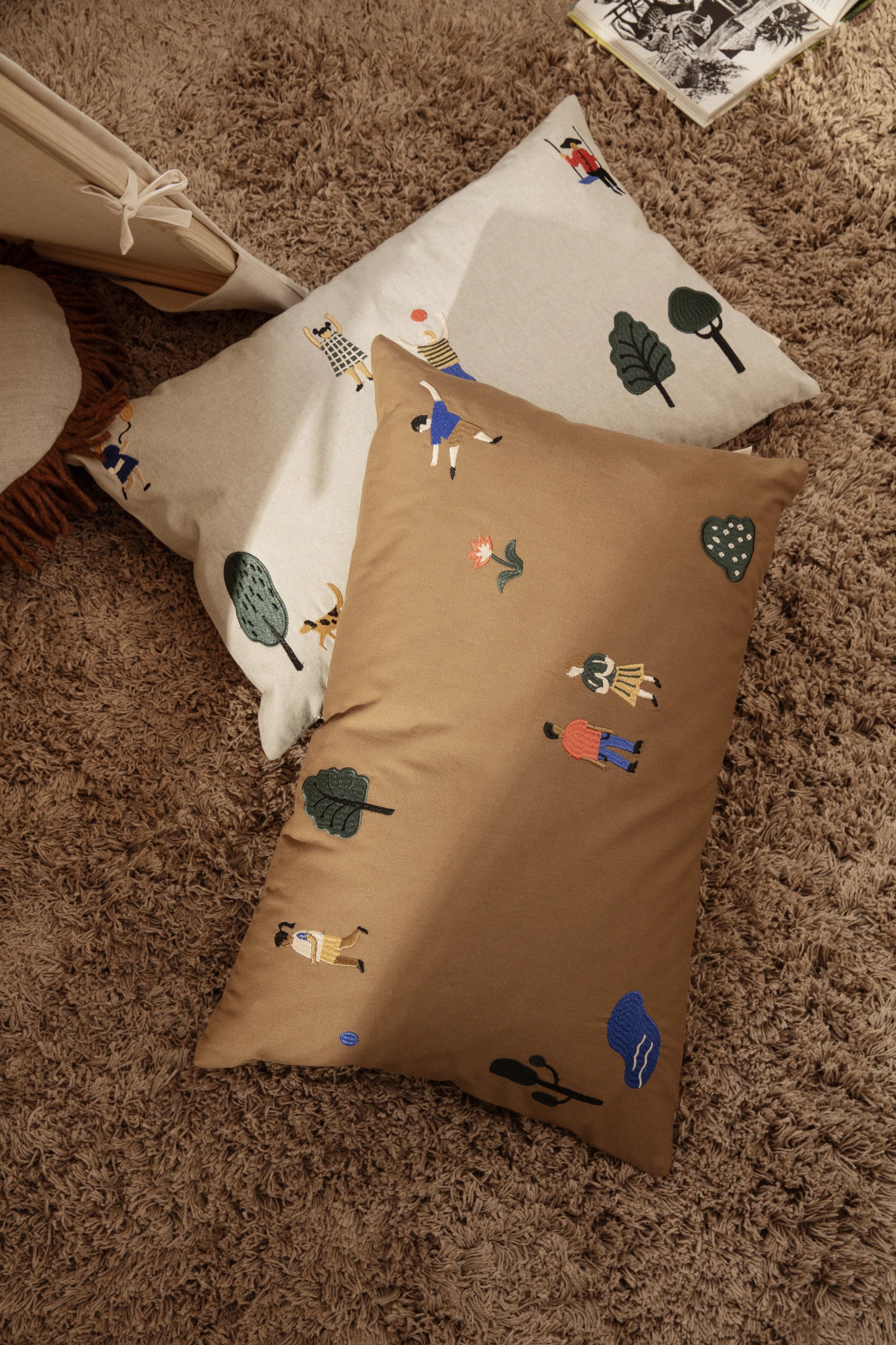 Ferm Living Rectangular Cotton Embroidered Park Cushion - Lifestory