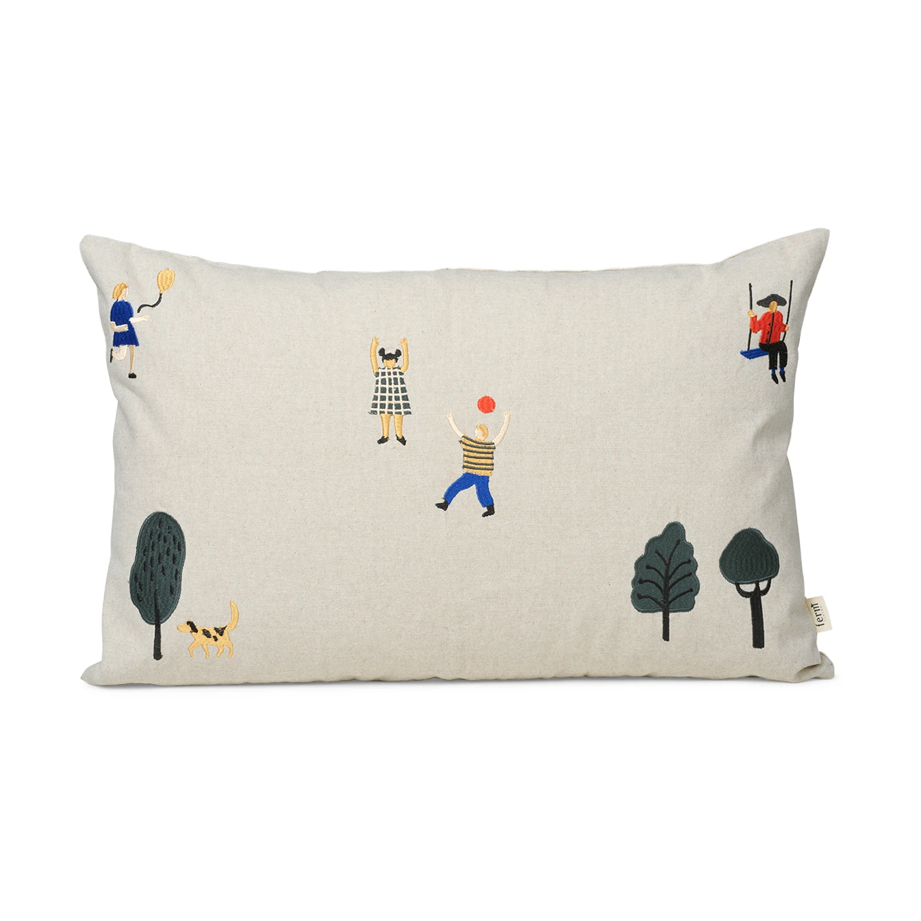 Ferm Living Rectangular Cotton Embroidered Park Cushion - Lifestory