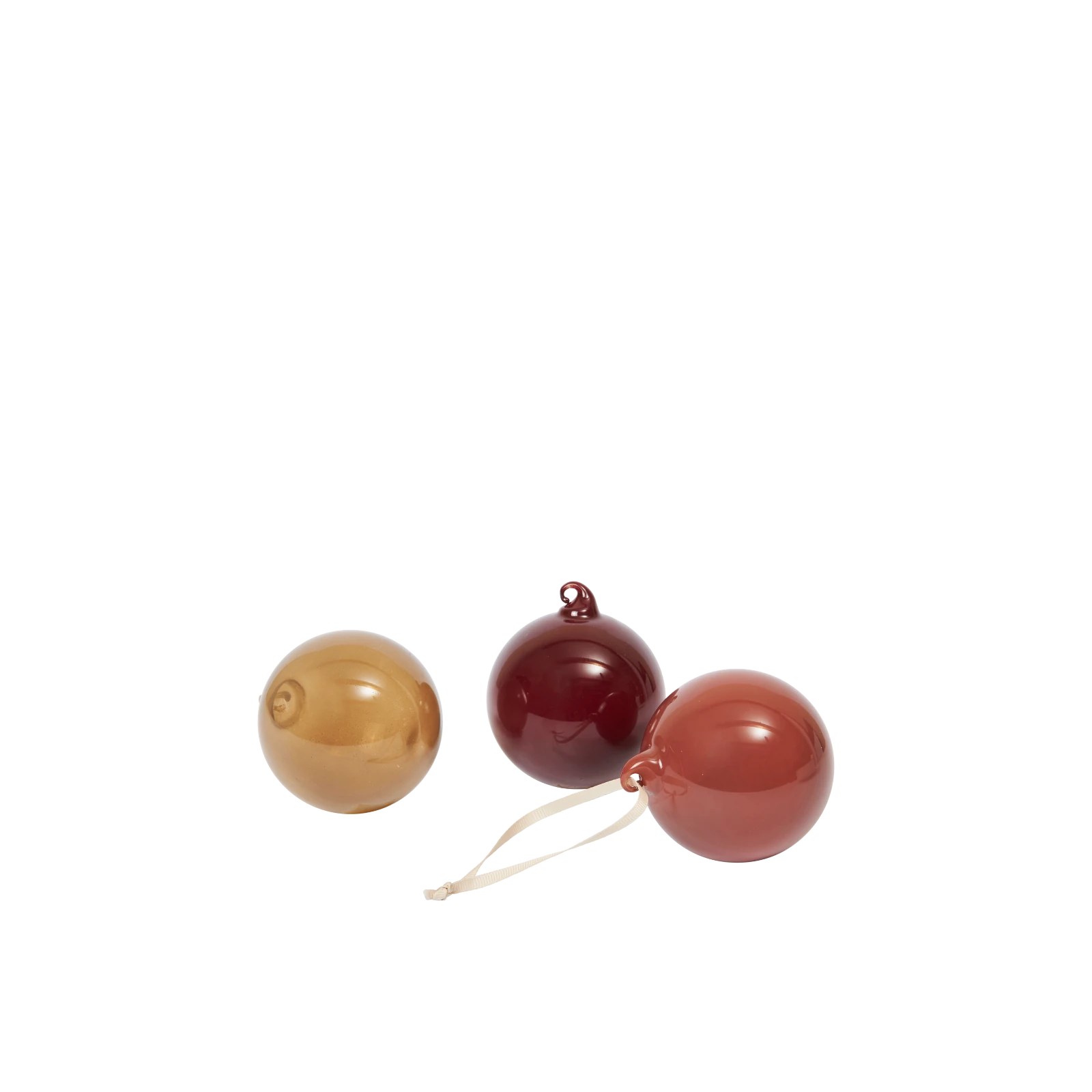 ferm Living Medium Glass Baubles Set of 3 in Roseate Opaque Glass | Lifestory