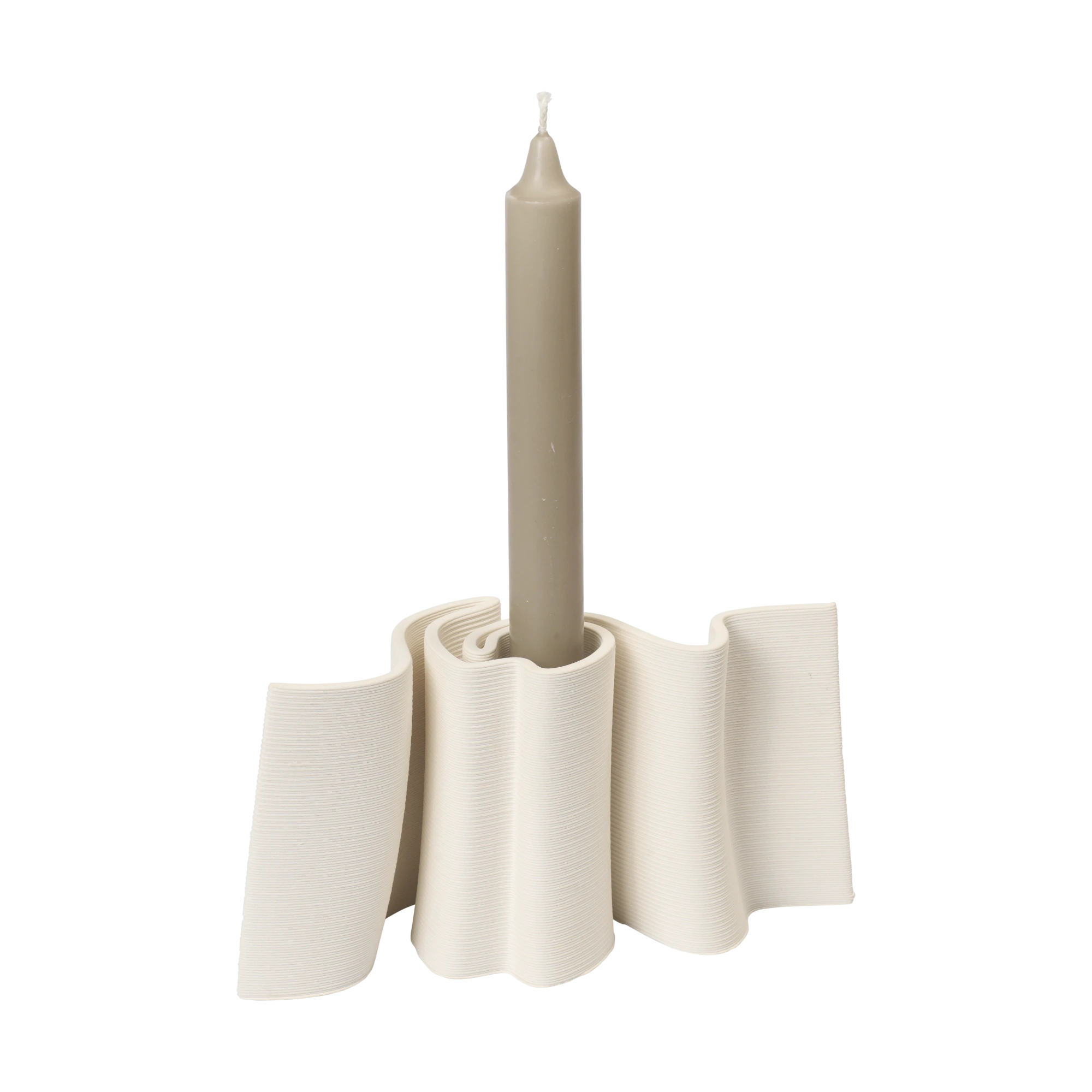 Ferm Living Dedali Candle Holder in Off-White 3D Printed Stoneware with candle