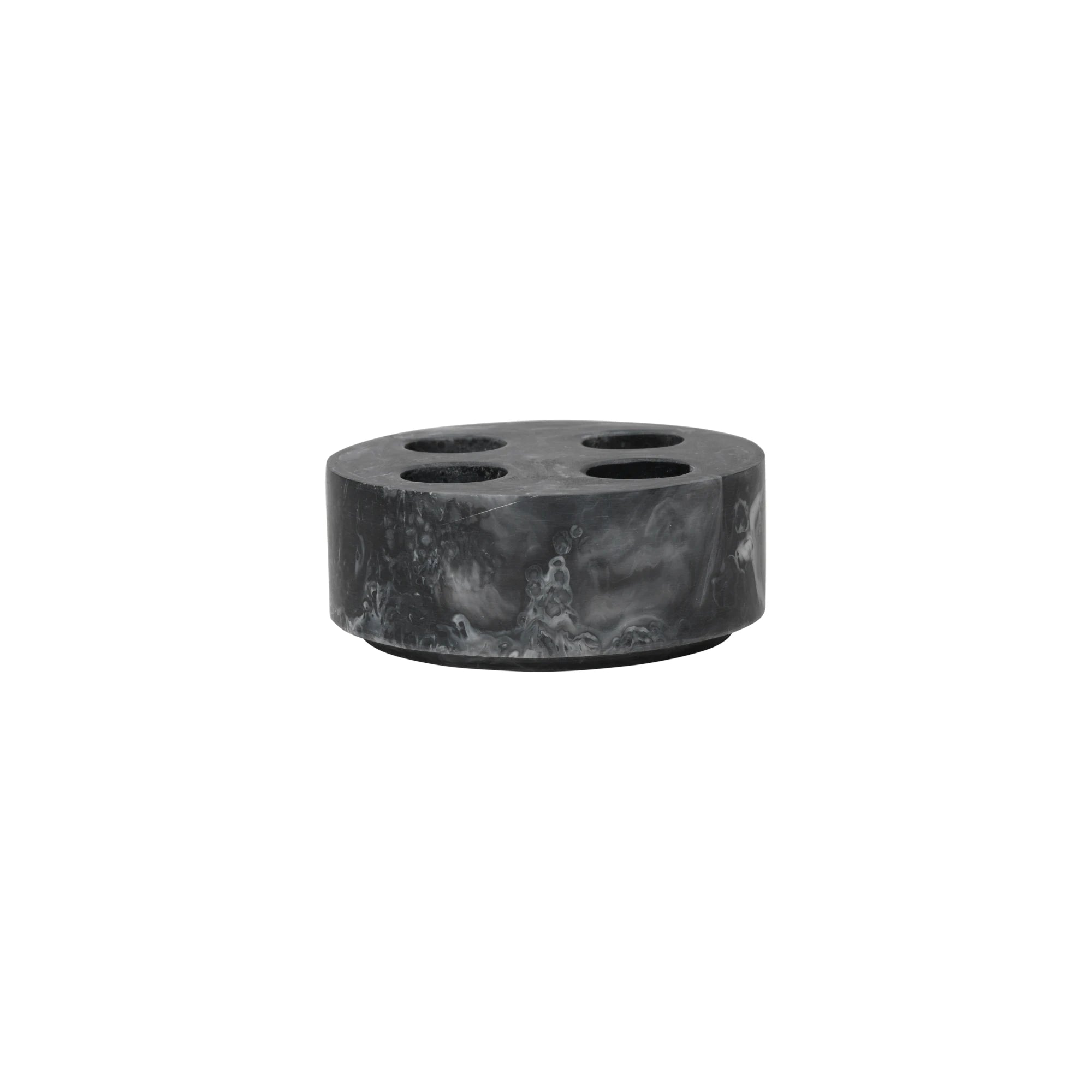 Round black marbled resin toothbrush holder with 4 holes