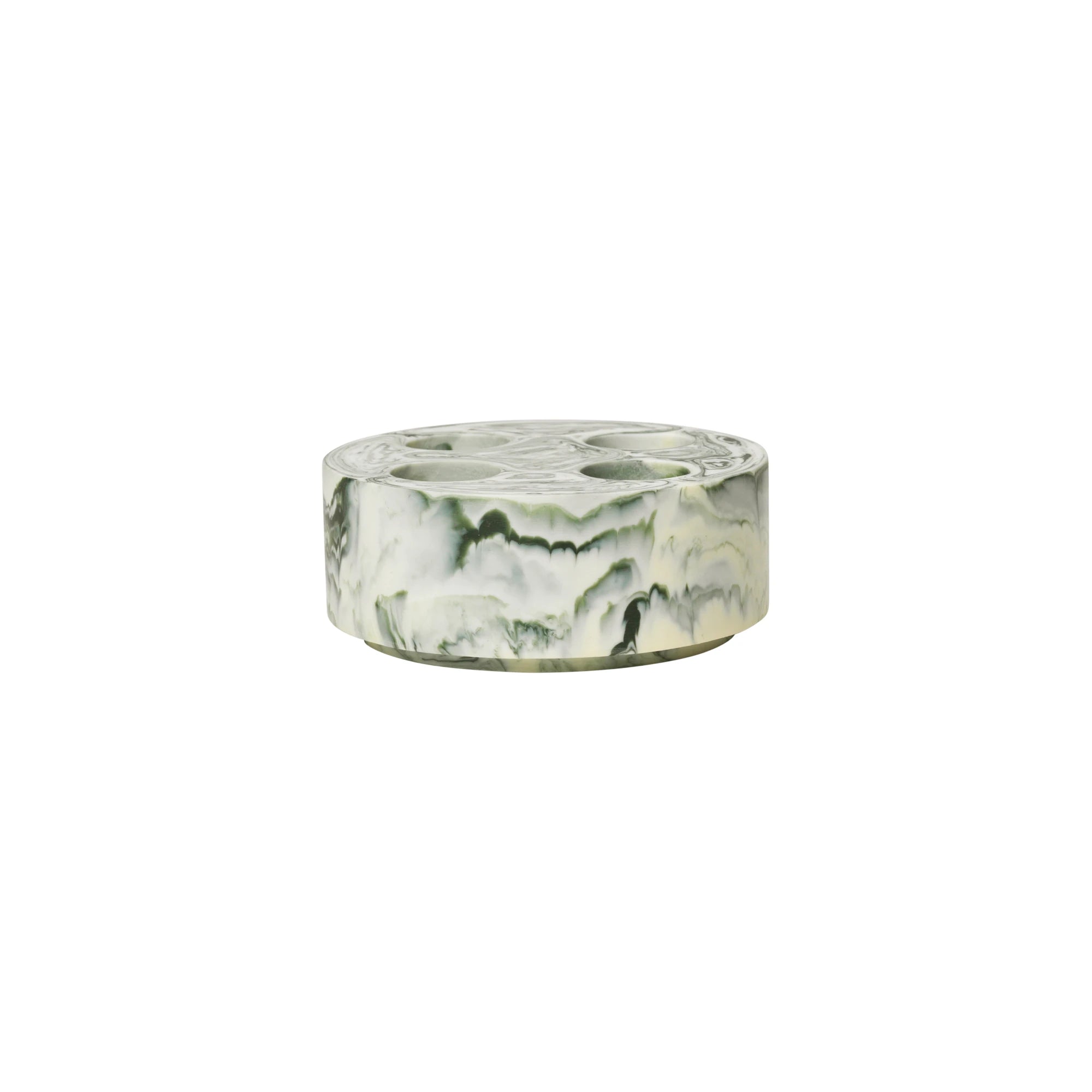 Round emerald green and white marbled resin toothbrush holder with 4 holes