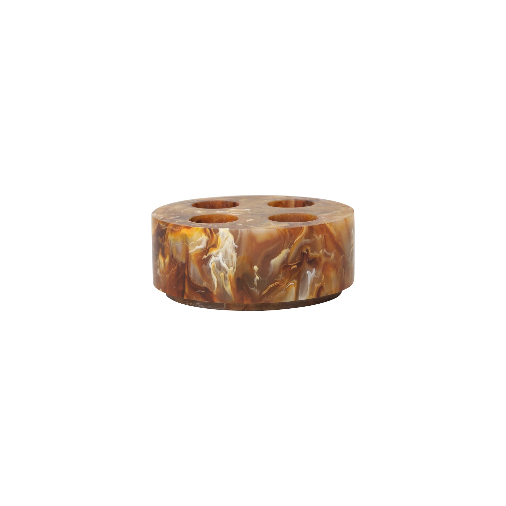 Round sugar kelp brown marbled resin toothbrush holder with 4 holes