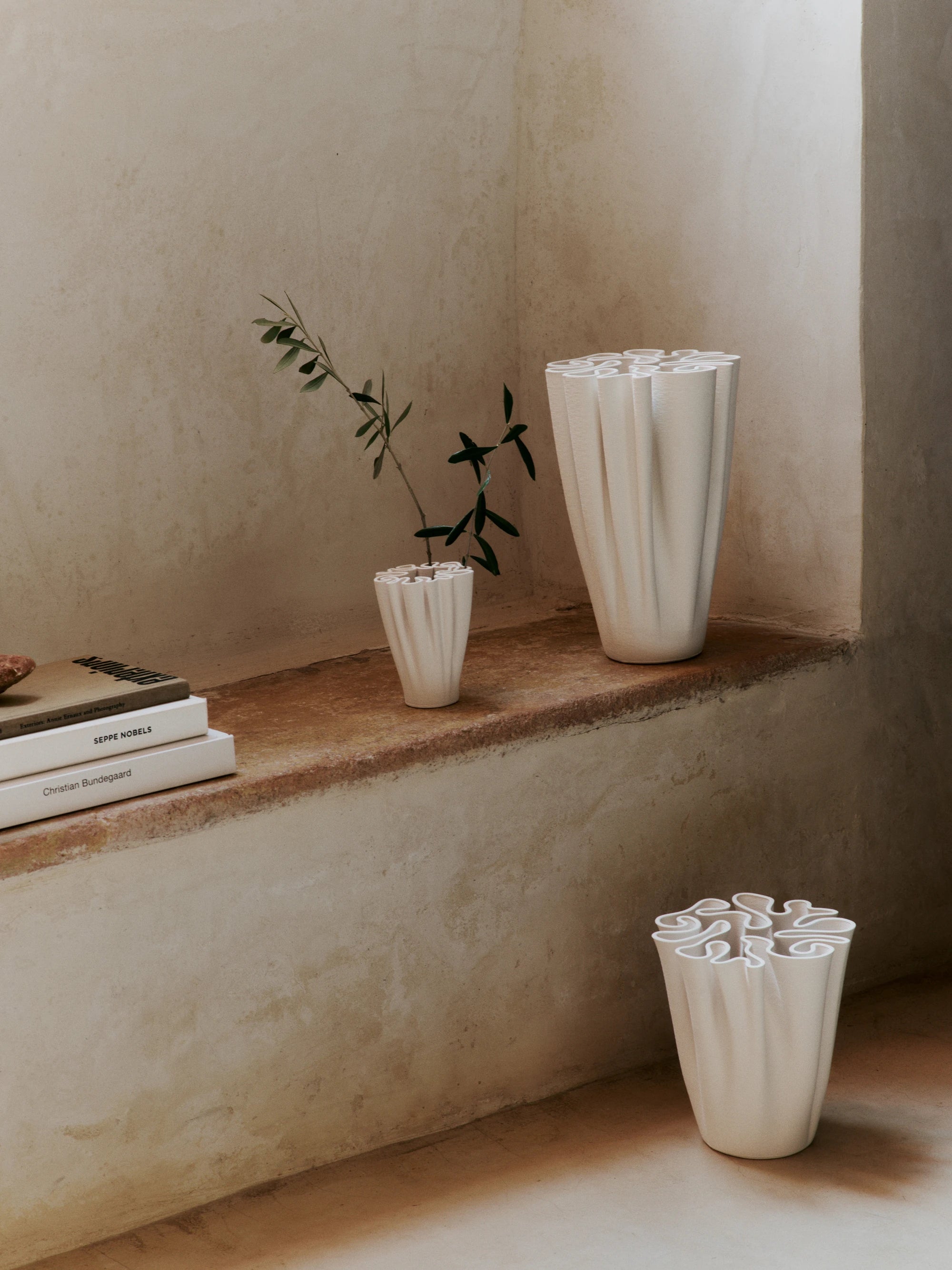 Ferm Living Dedali Vase family in Off-White 3D Printed Stoneware in 3 sizes