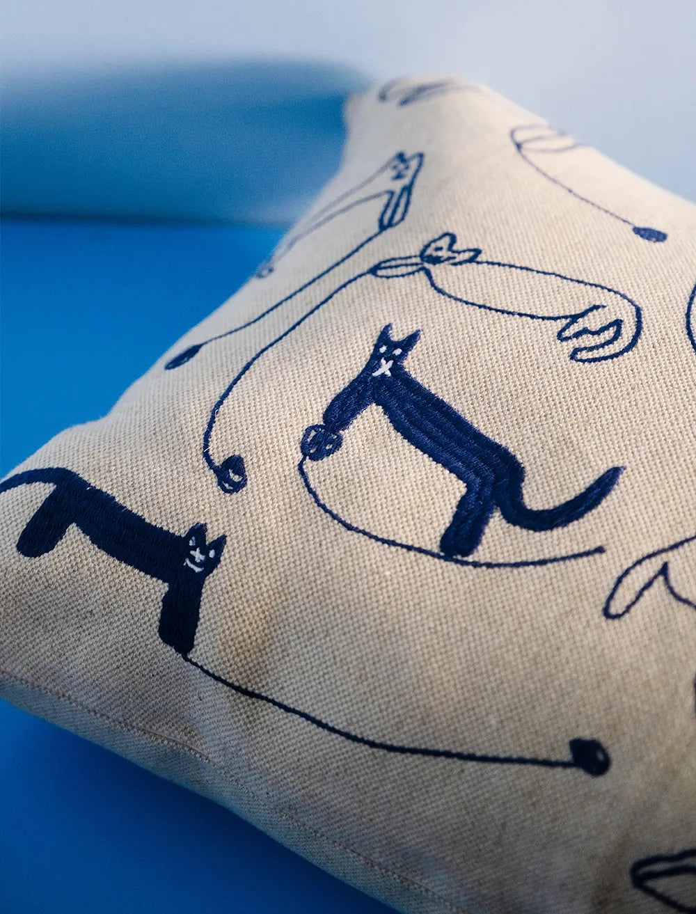 Fine Little Day 'Garnkatter' Embroidered Rectangular Cushion Cover - Optional Inner