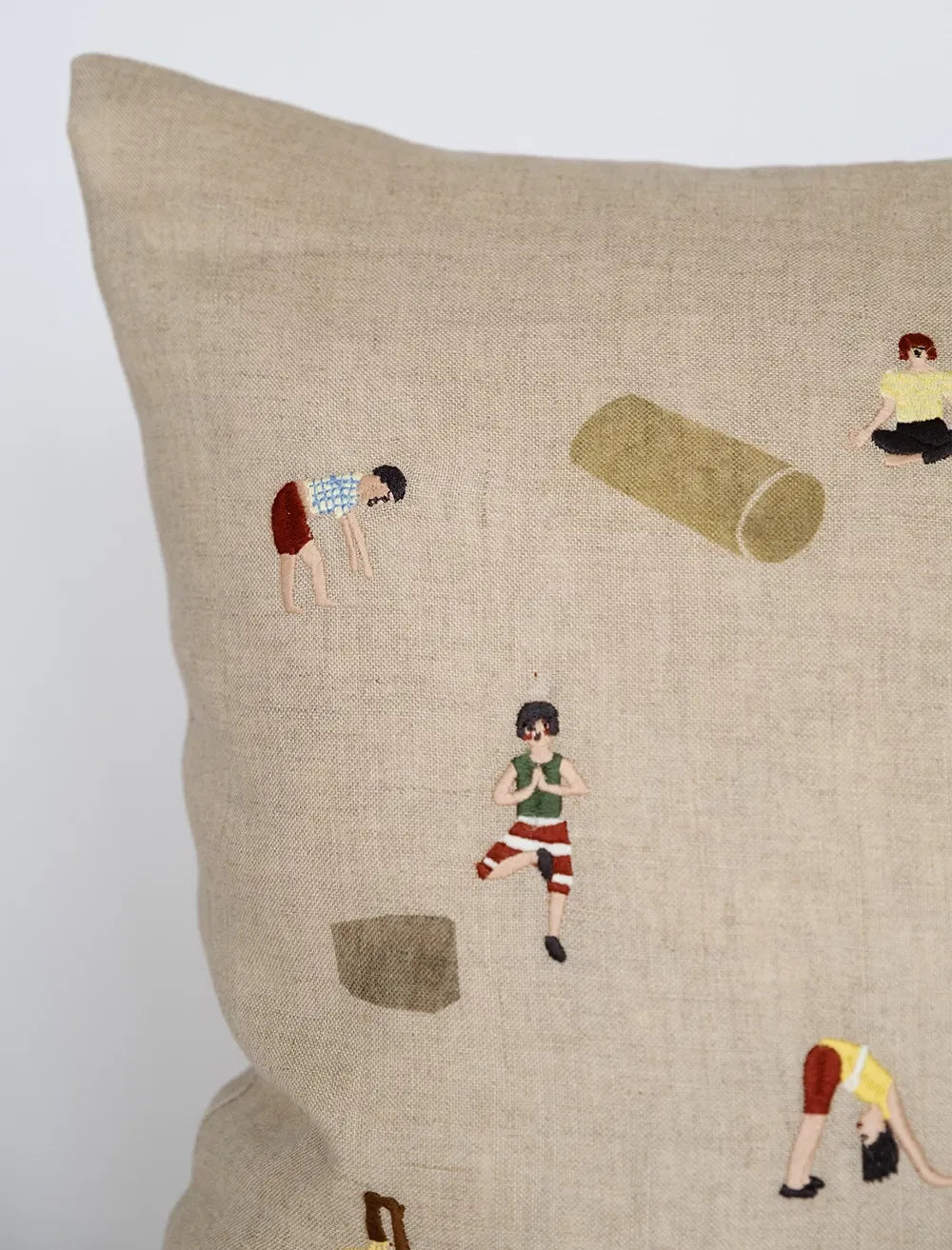 Fine Little Day Natural 'Yoga' Embroidered Square Cushion Cover - Optional Inner