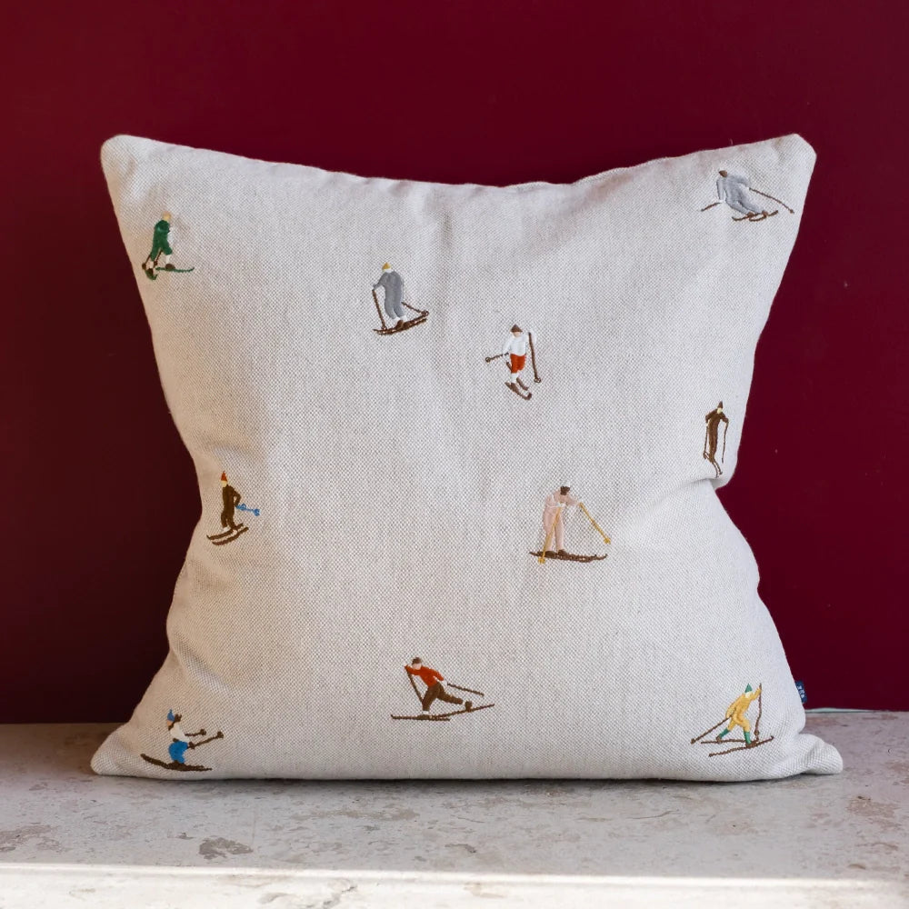 Fine Little Day 'Skiers' Embroidered Square Cushion Cover - Optional Inner - Lifestory