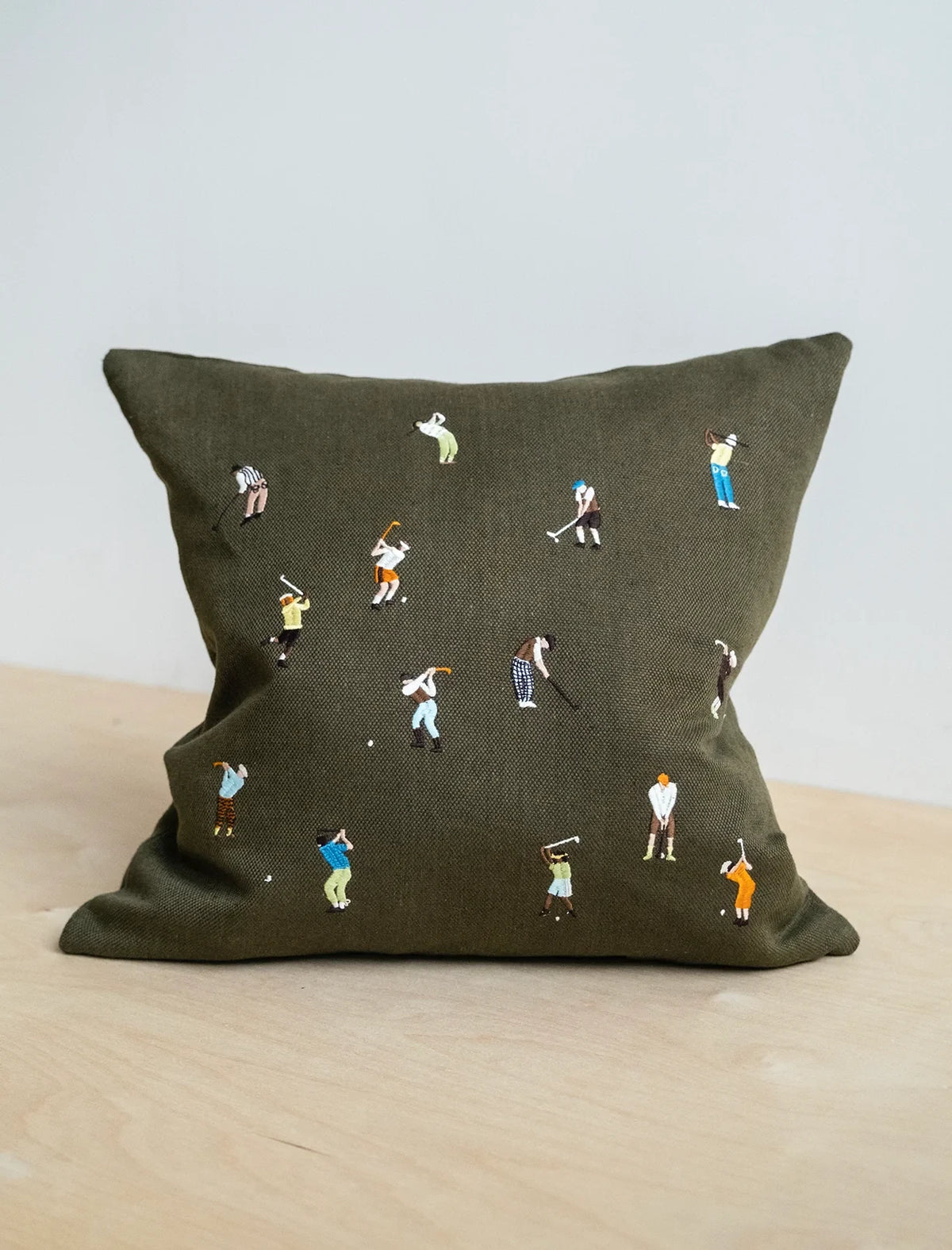 Fine Little Day 'Golfers' Embroidered Square Cushion Cover - Optional Inner - Lifestory