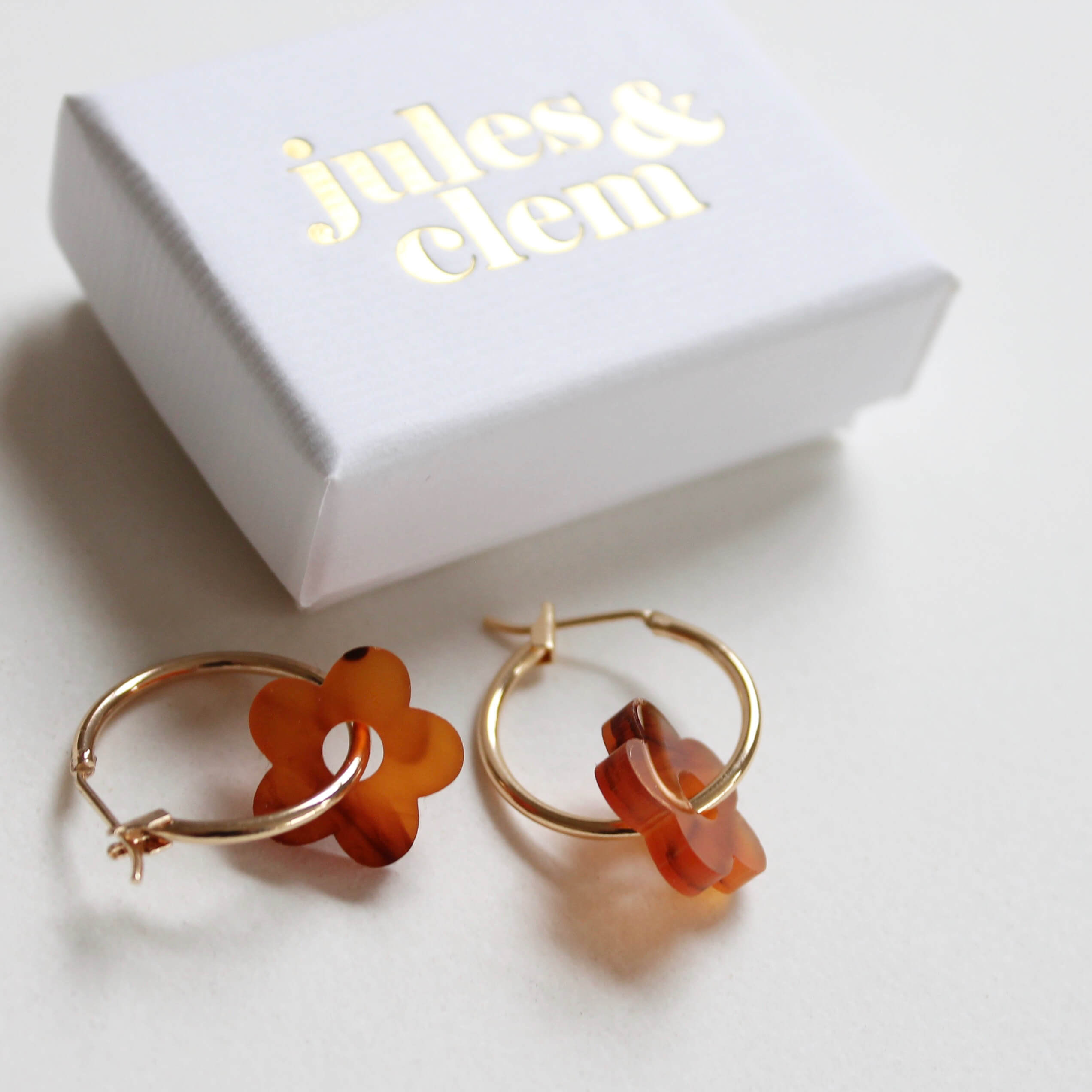 Flower Hoop Earrings | Tortoiseshell | Perspex & Gold Plate | by Jules & Clem - Lifestory