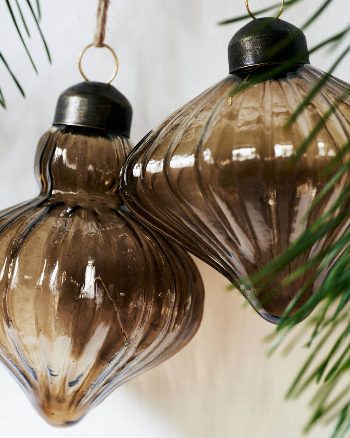 Fluted Ornament - Pair | Amber | Glass | by House Doctor - Lifestory