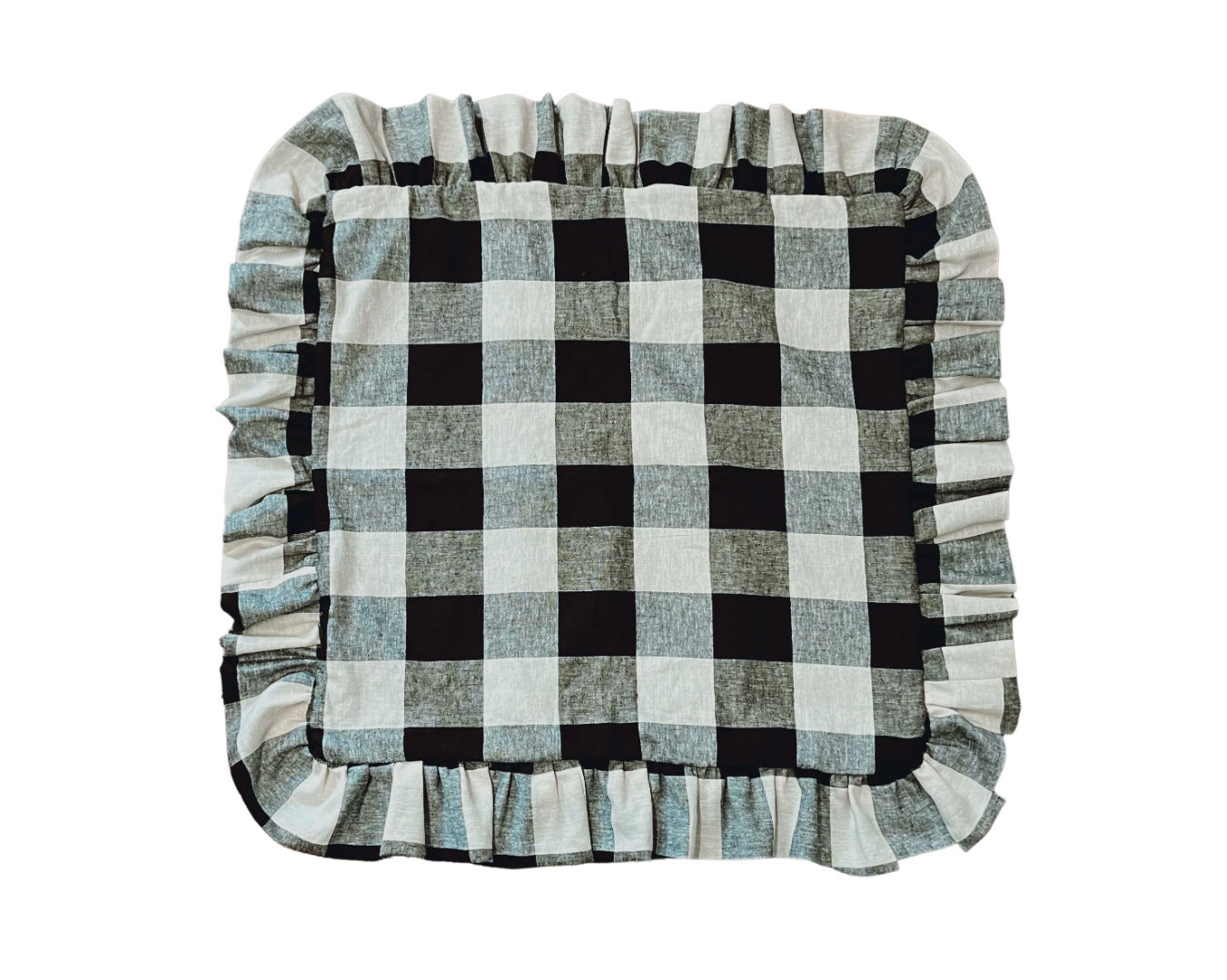 Frilled Cushion - 16 x 16" | Black & White Gingham | Linen Mix | by Walker Home - Lifestory