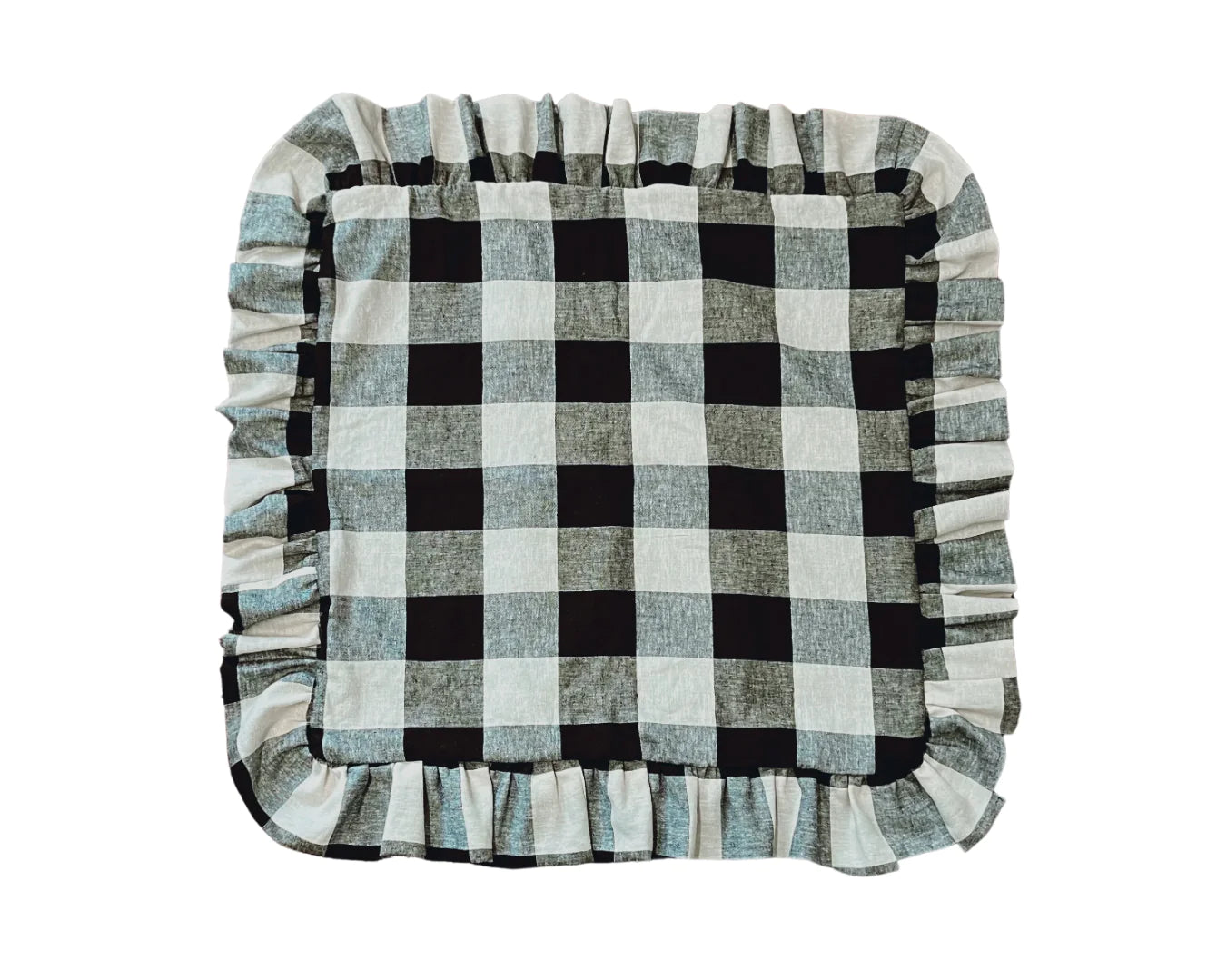 Frilled Cushion - 20 x 20" | Black & White Gingham | Linen Mix | by Walker Home - Lifestory