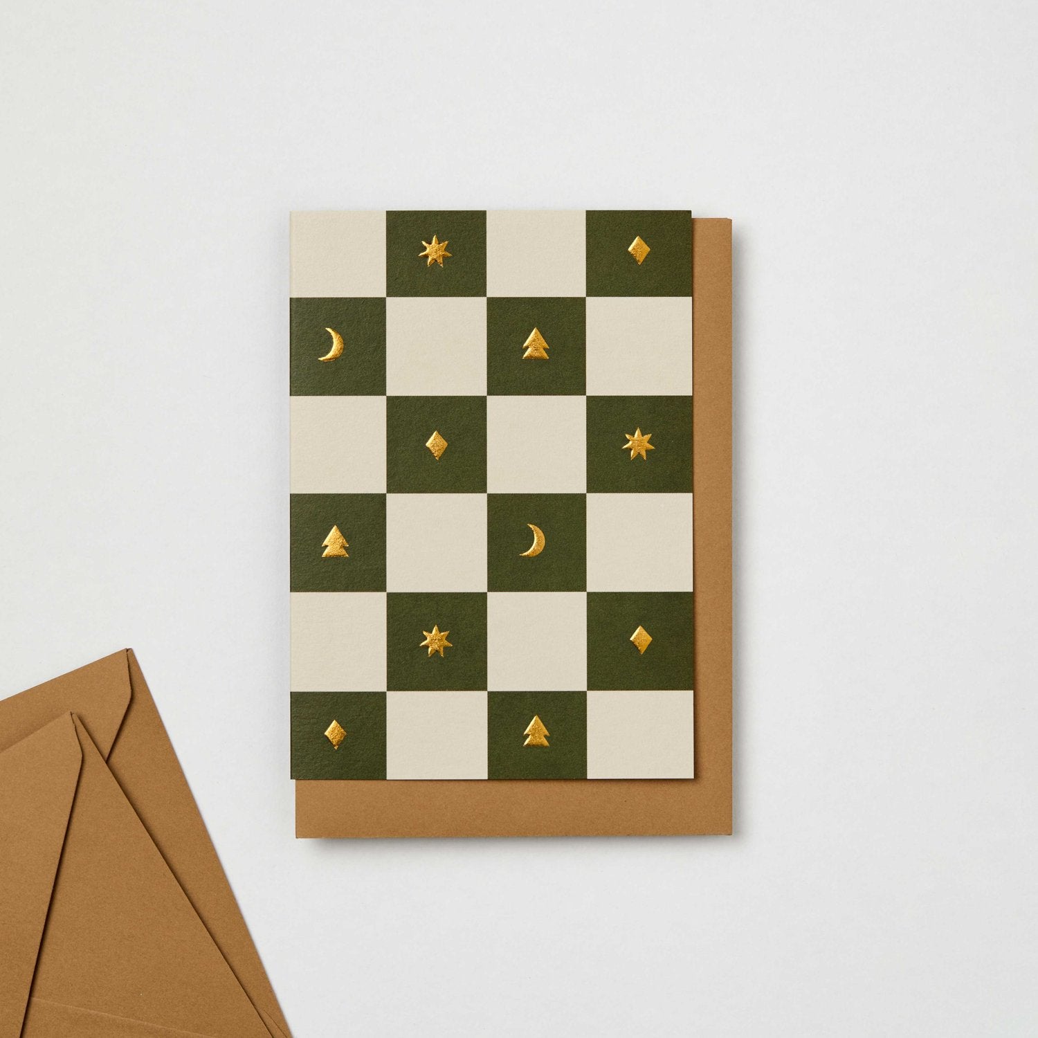 Green Christmas Checkerboard Card | Blank | by Kinshipped - Lifestory