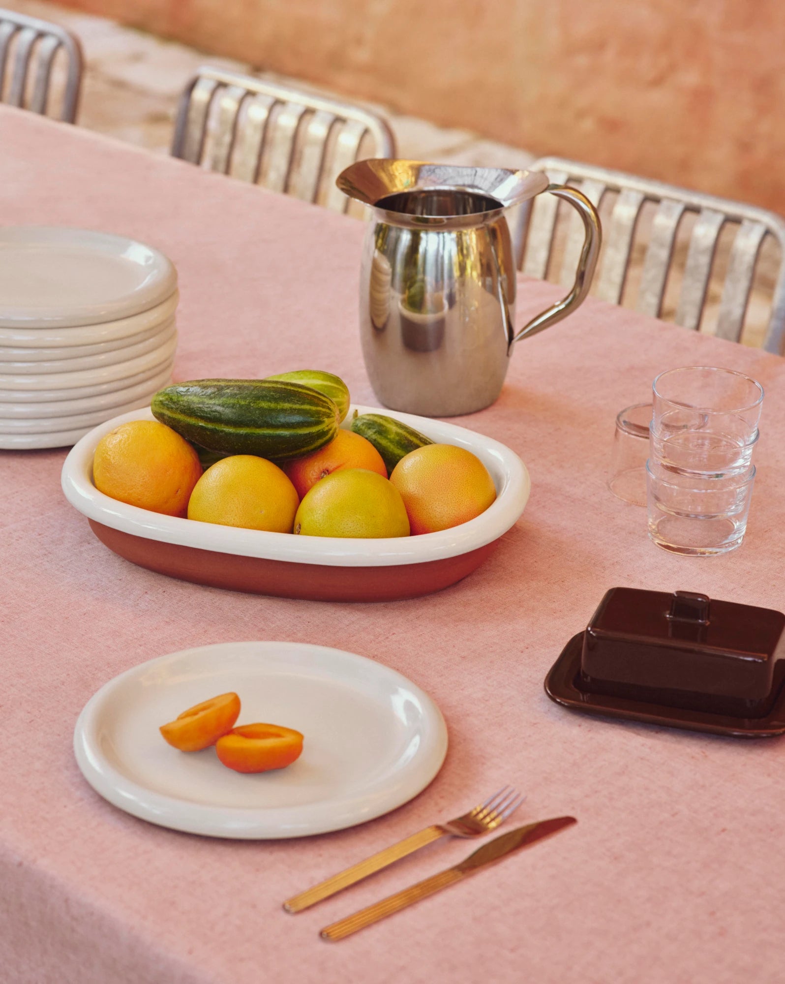 HAY Barro Oval Dish Large in Off-White Glazed Terracotta