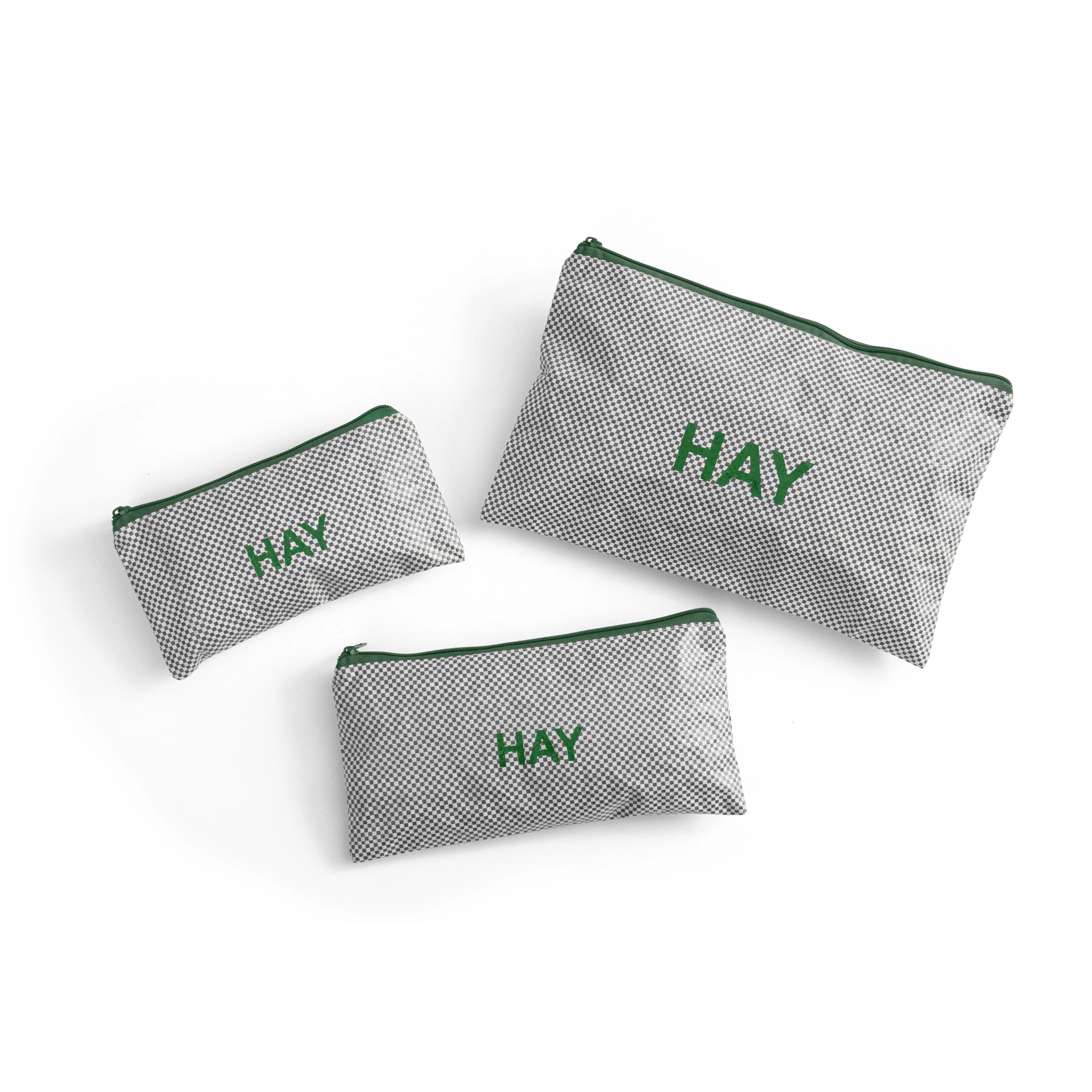 HAY Candy Mono Wash Bag Flat Set of 3 in Grey on a white background