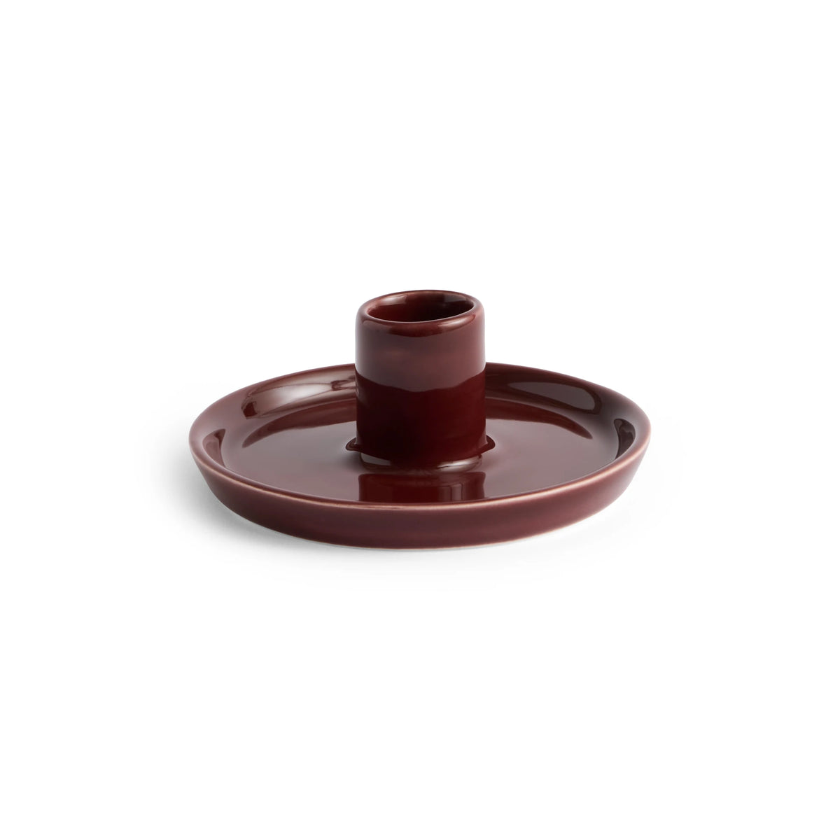 Chestnut Brown ceramic HAY disc candle holder on a white background