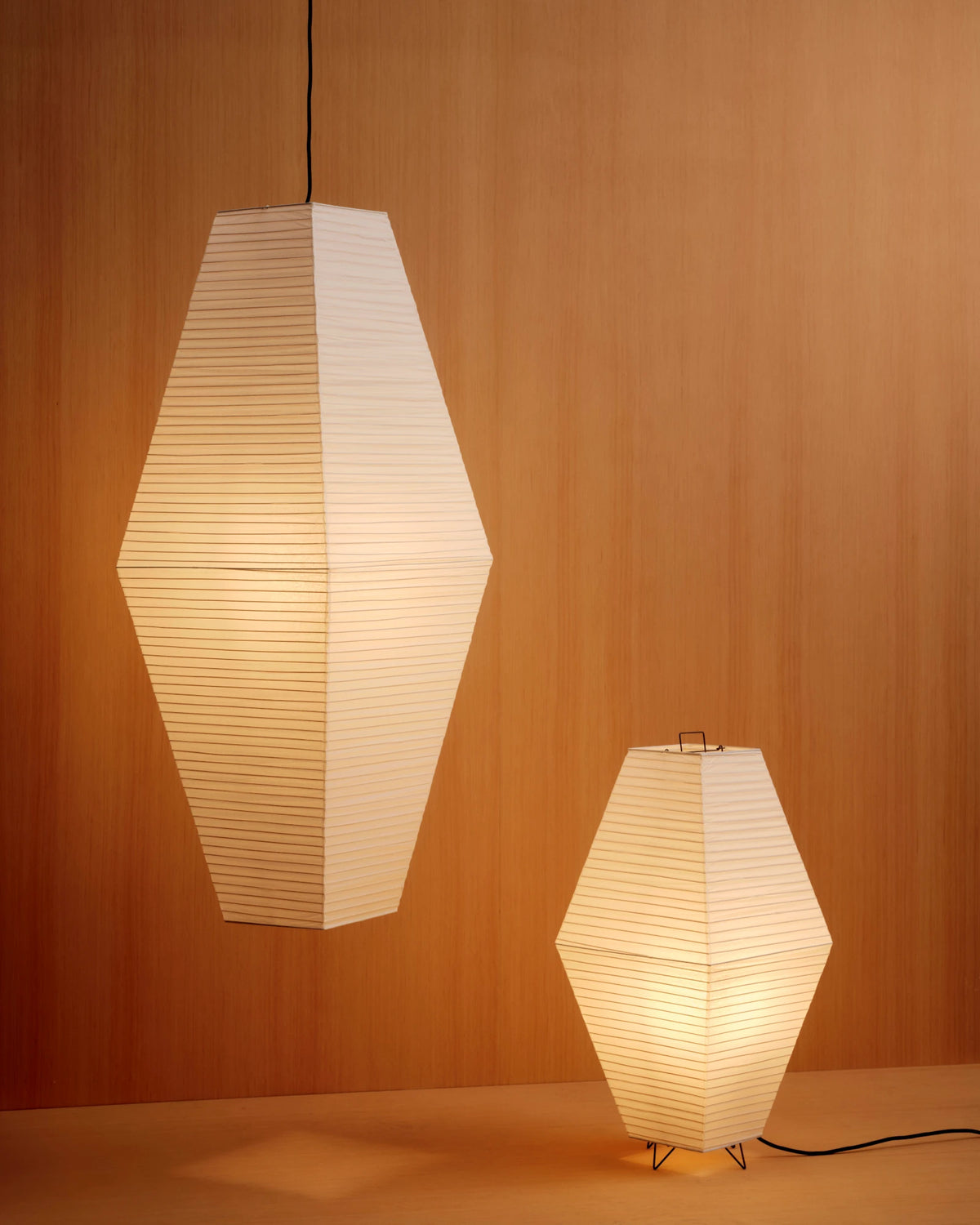 HAY Paper Shade Prism, Classic White hanging and floor mounted