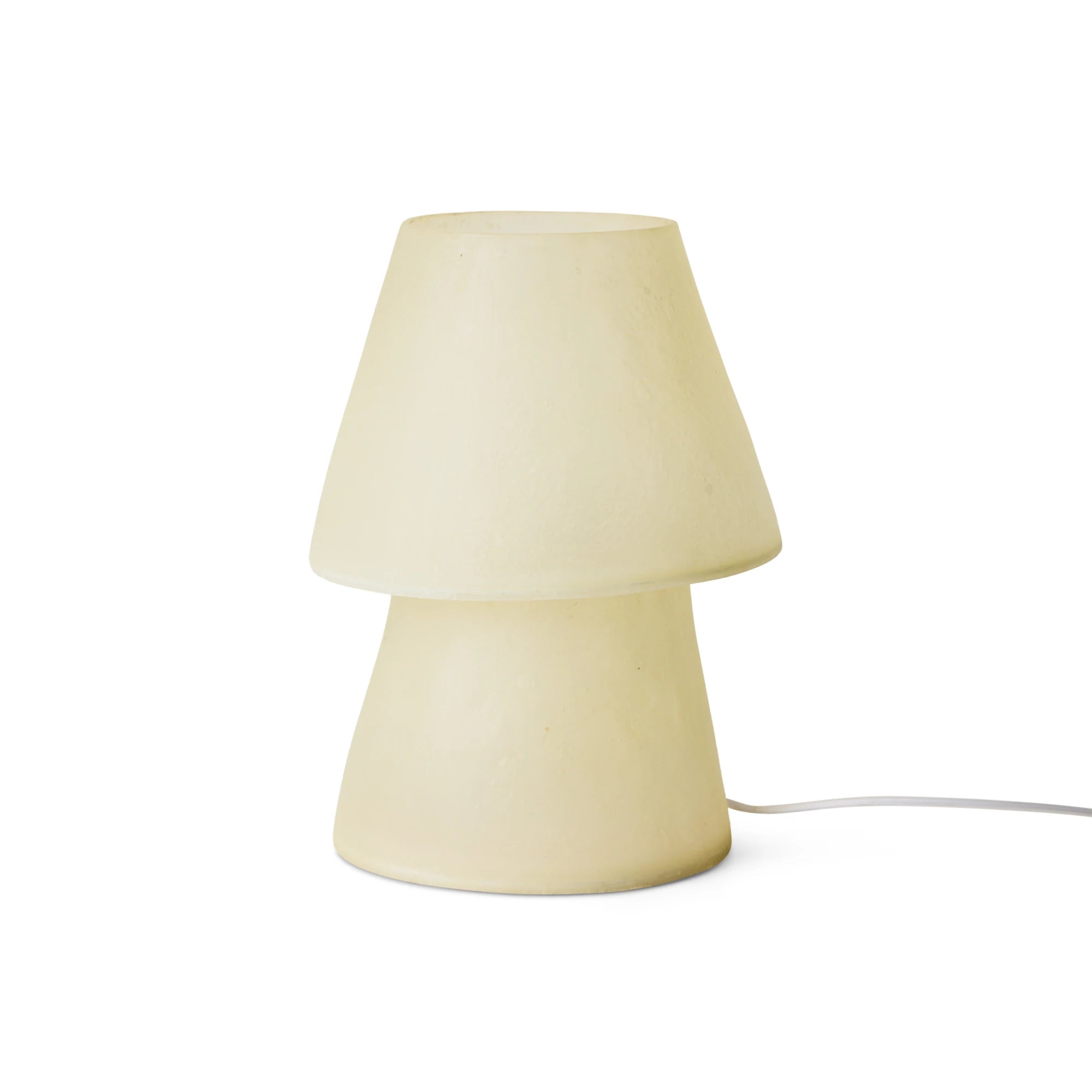 Off-white mushroom shaped table lamp on a white background