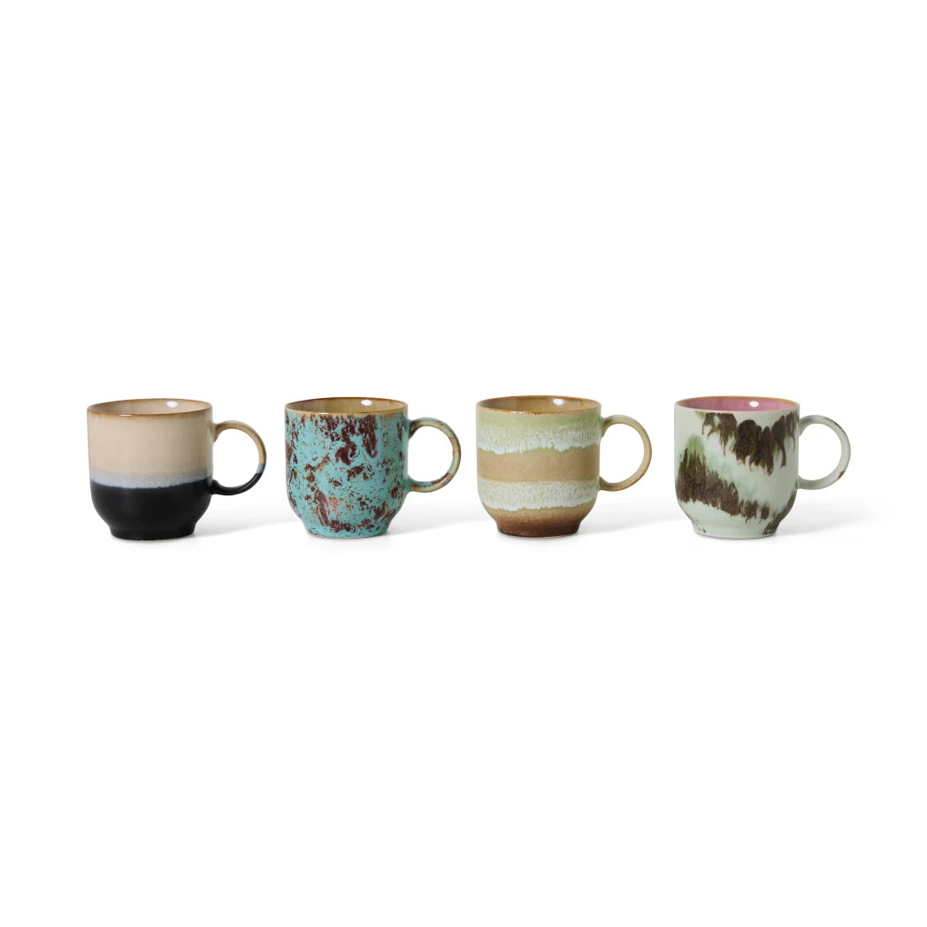 HKLIVING Set of 4 Café Mugs in Various Colourways