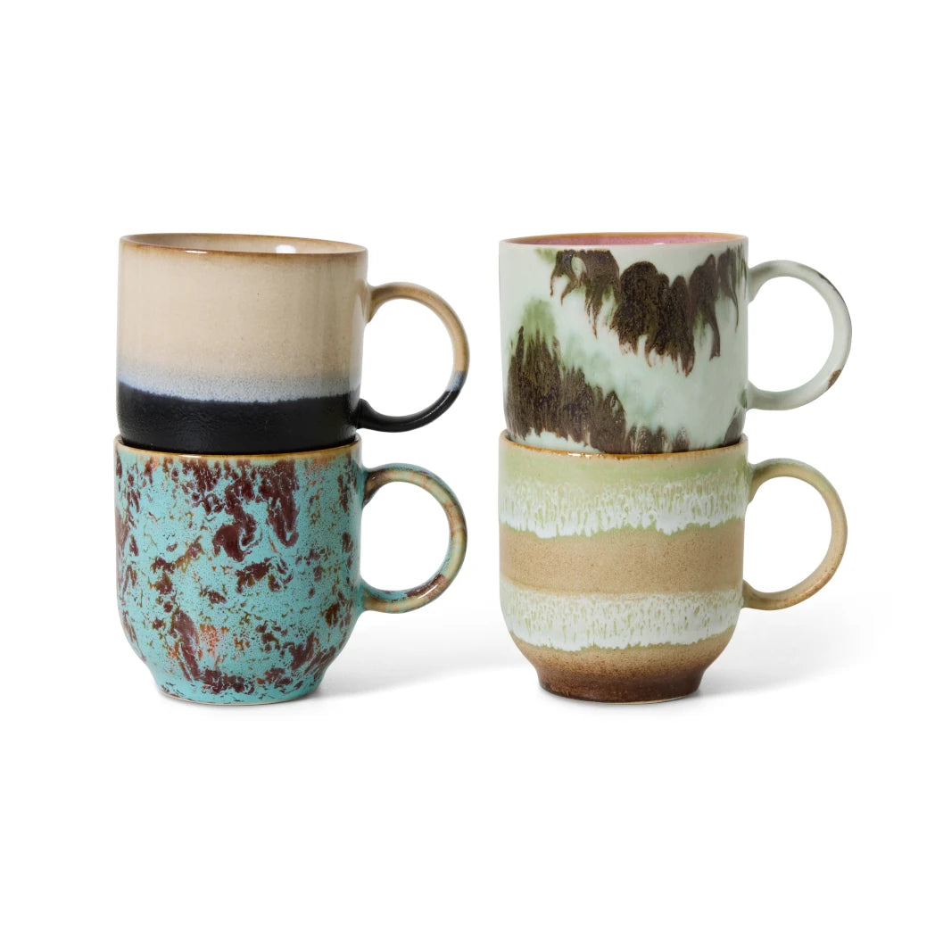 HKLIVING Set of 4 Café Mugs in Various Colourways
