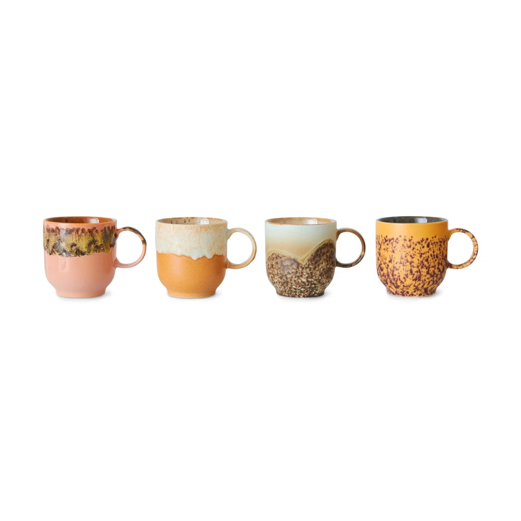 HKLIVING Set of 4 Café Mugs in Various Colourways - Lifestory