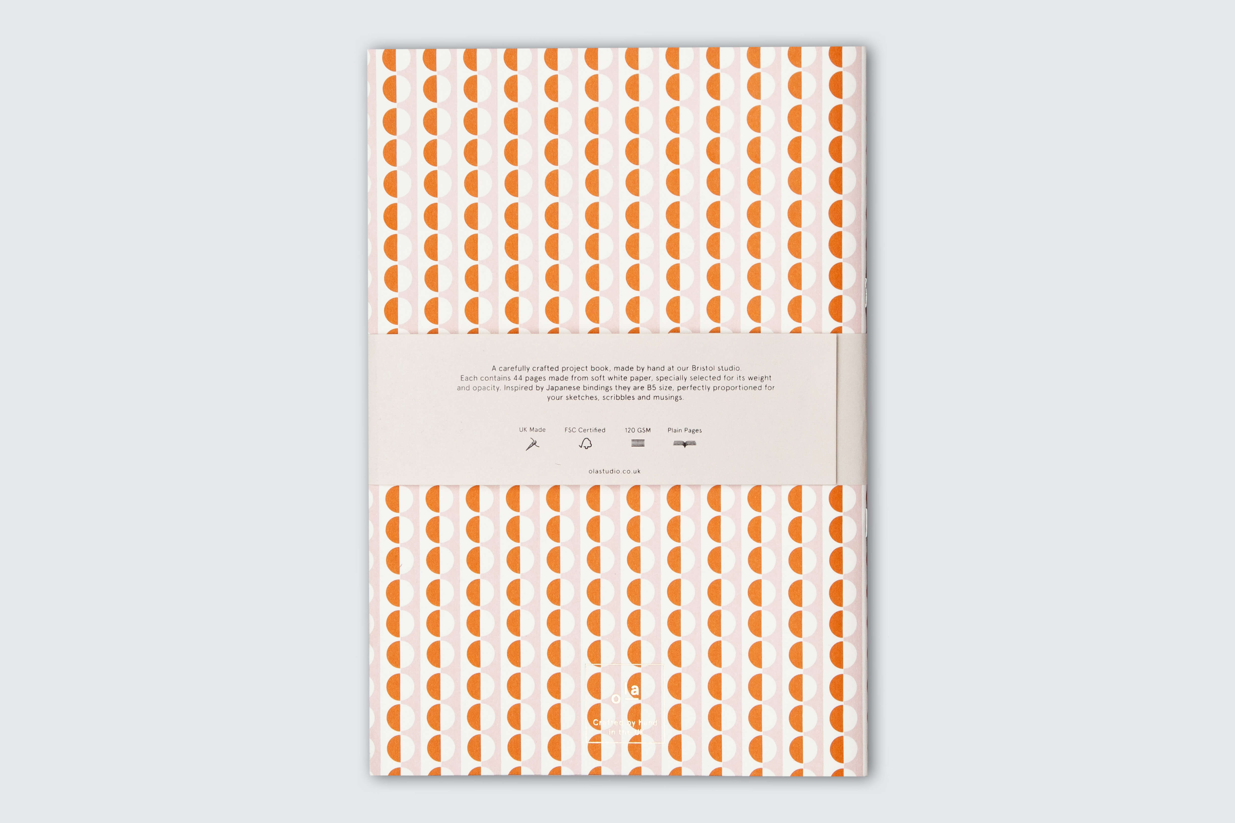 B5 Handcrafted Exercise Book | Sophie Print | Pink/Orange | Plain Pages | by Ola - Lifestory
