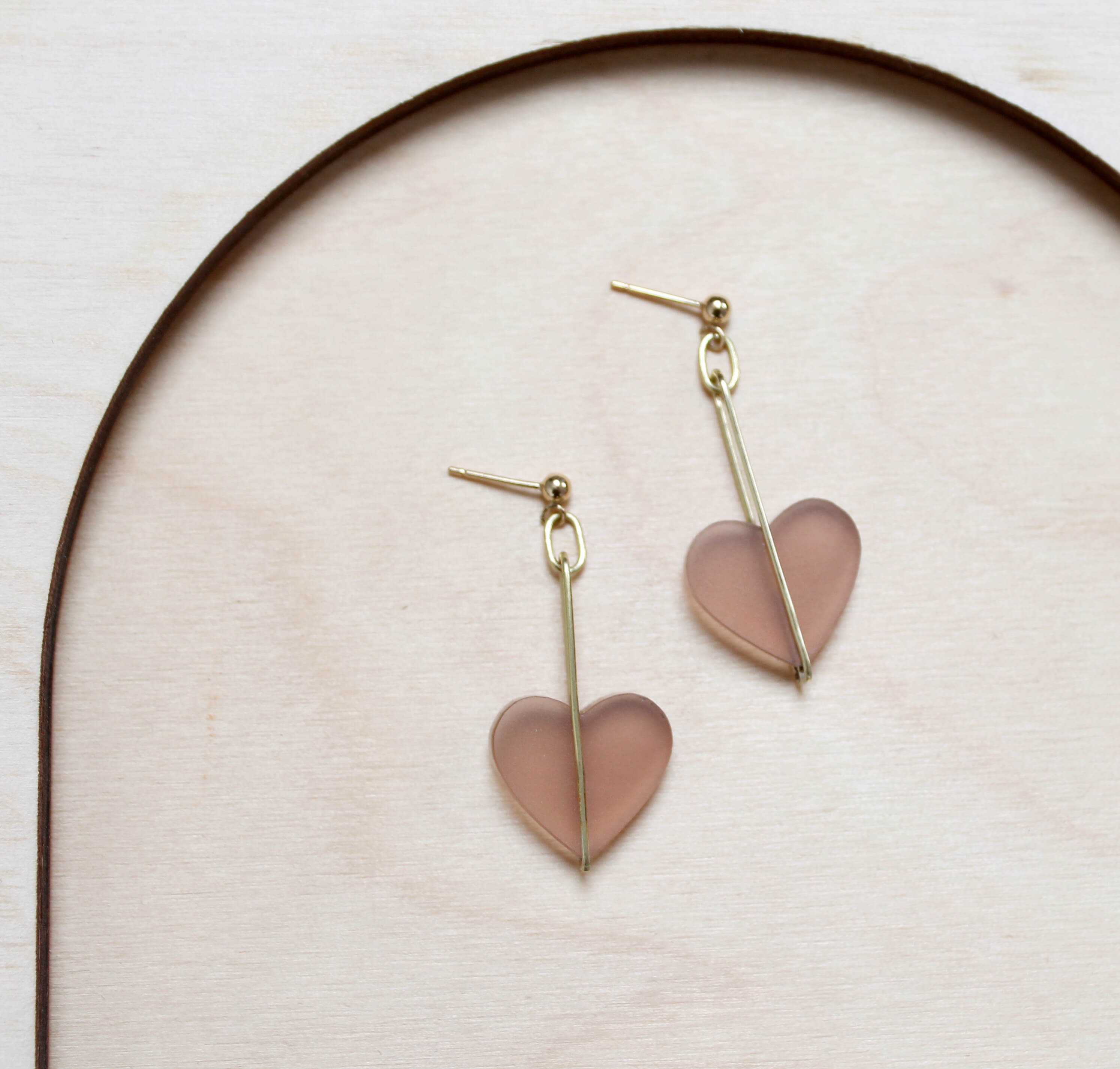 Heart Drop Earrings | Beige | Perspex & Brass | by Jules & Clem - Lifestory
