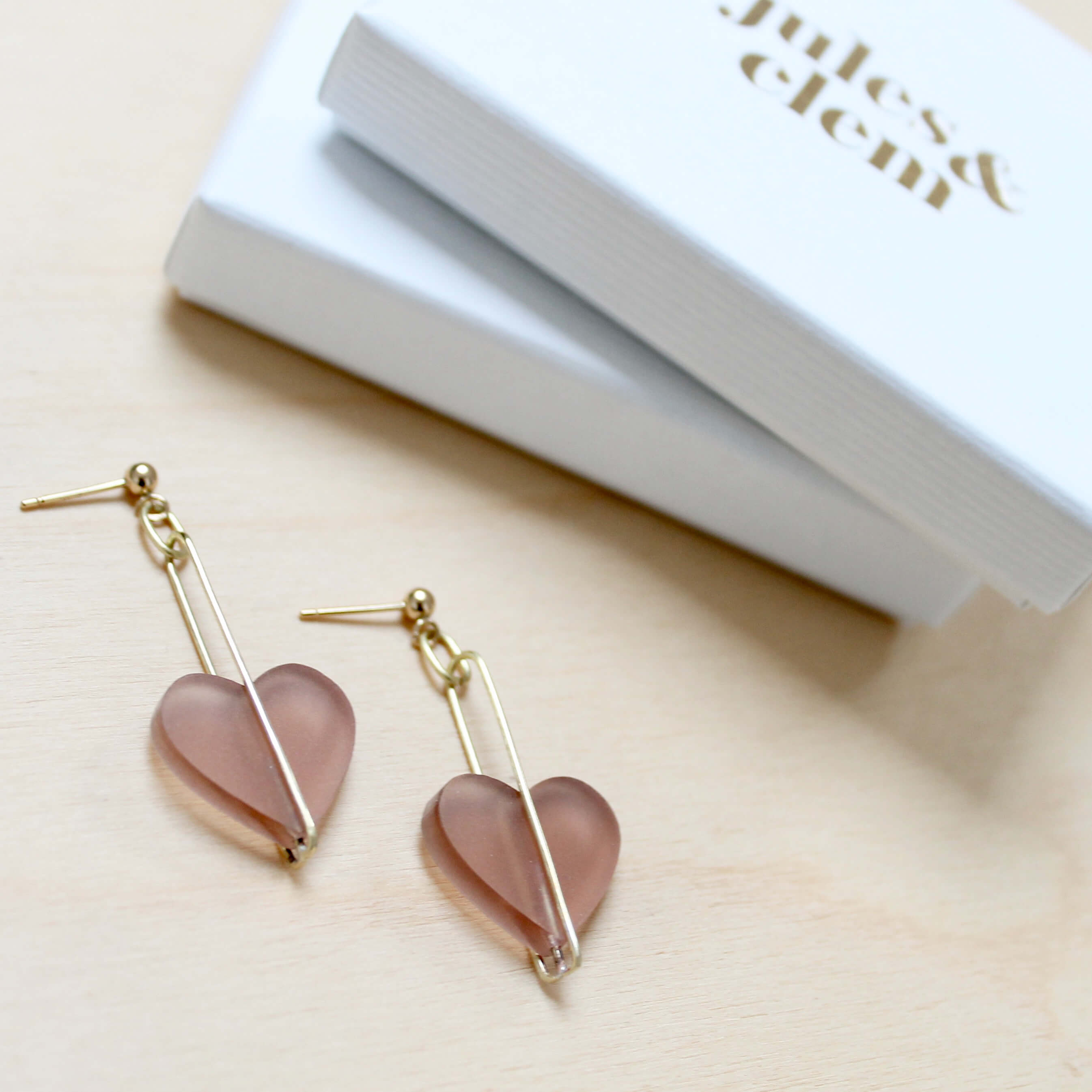 Heart Drop Earrings | Beige | Perspex & Brass | by Jules & Clem - Lifestory