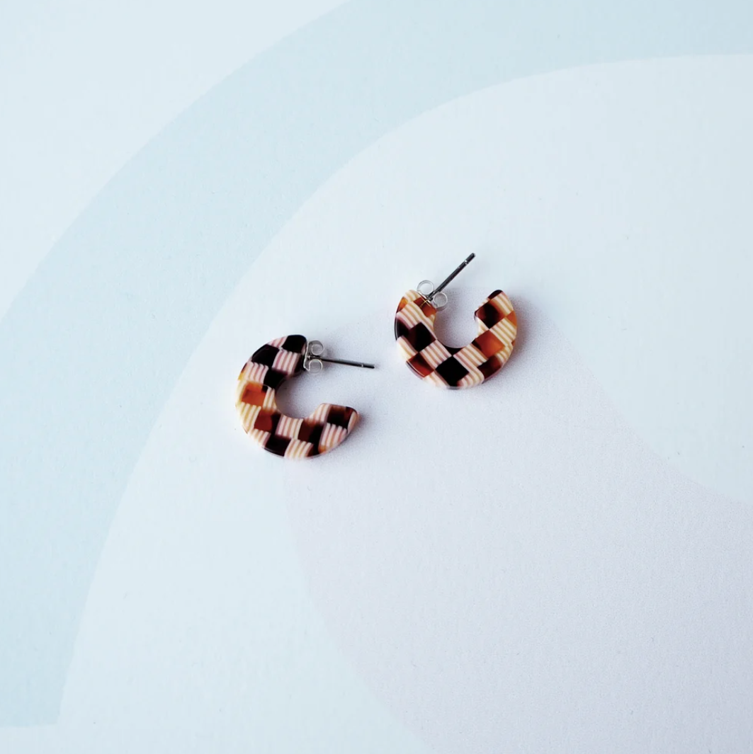 Honey Checker Super Mini Hoop Earrings | Brown Mix | by Custom Made - Lifestory