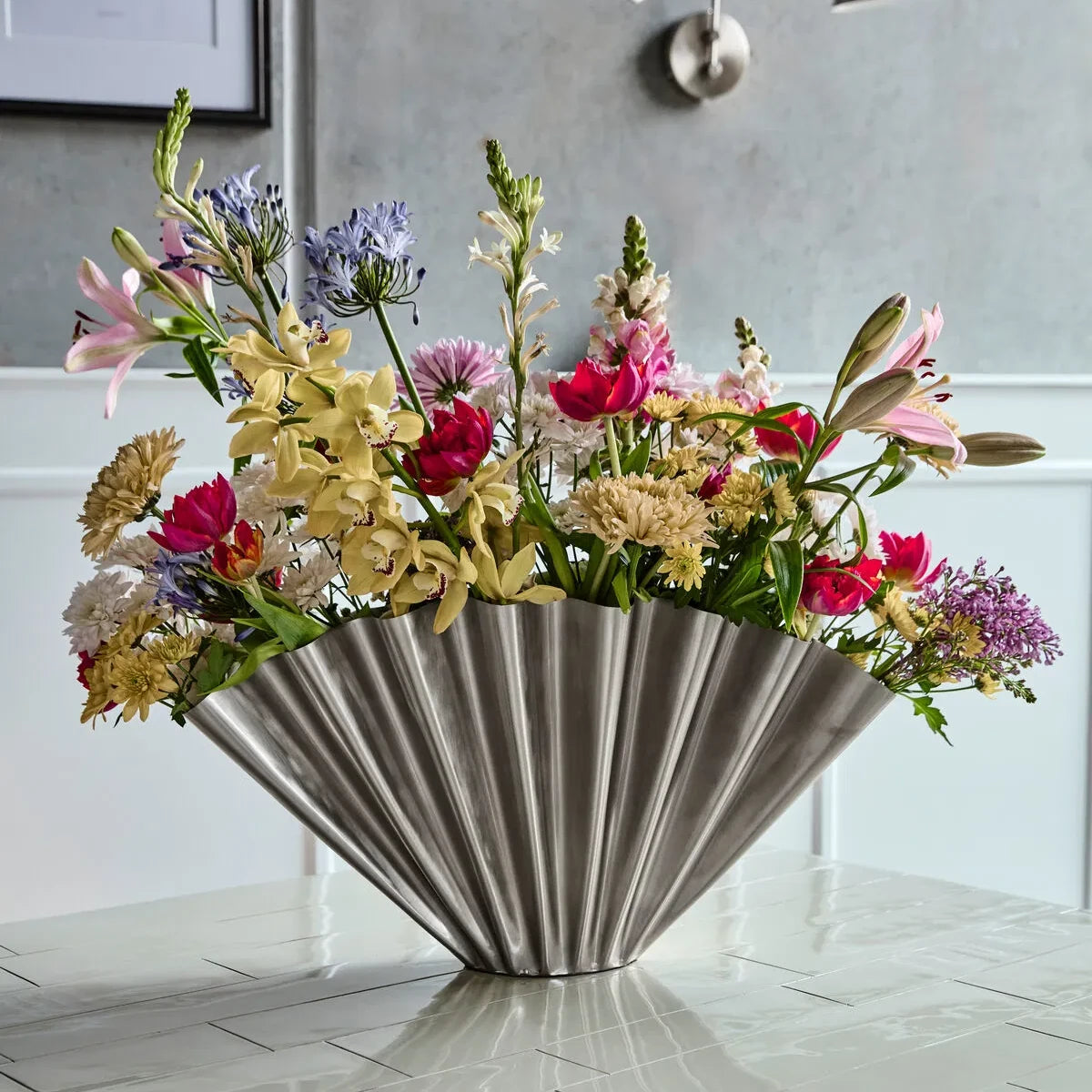 House Doctor Flood Fan Vase in Brushed Silver - Lifestory