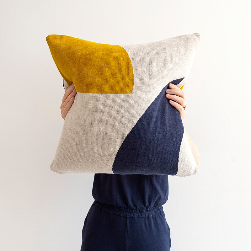 Ilo Cushion | Citrus, Ink, Ivory | Cotton & Duck Feather | by Sophie Home