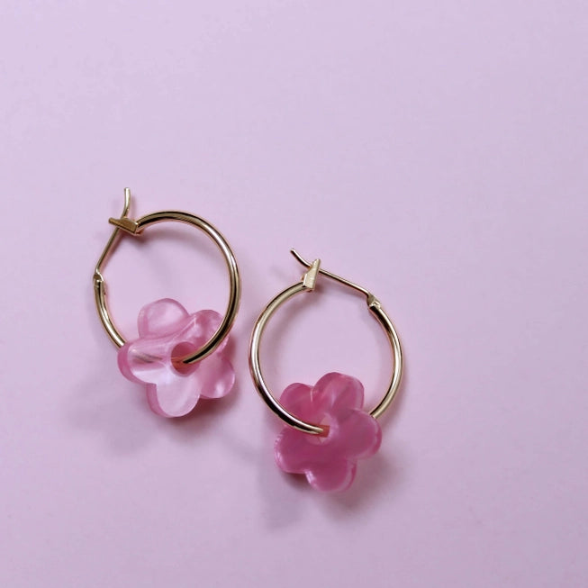 Jules & Clem Colourful Flower Hoop Earrings in Perspex & Gold Plate - Lifestory
