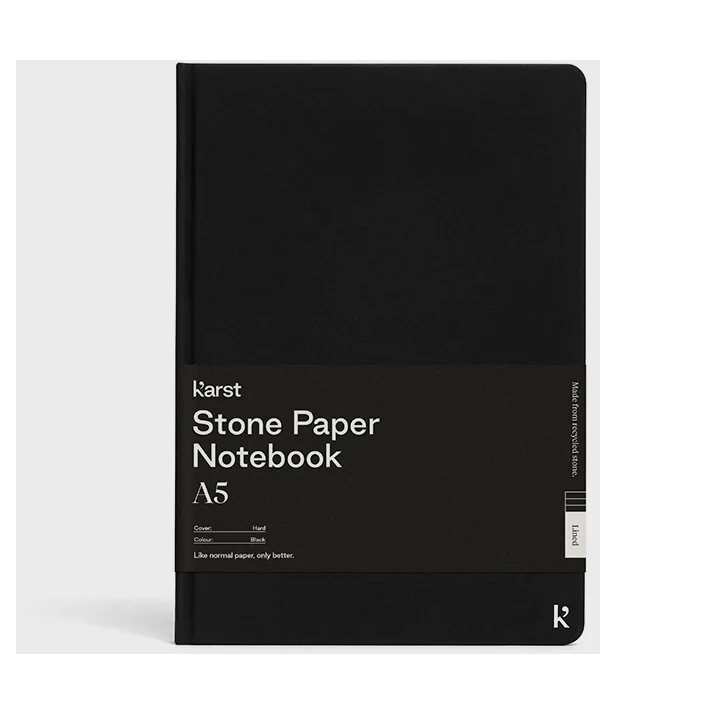 Karst A5 Stone Paper Hardcover Notebook - Grid Pages with black cover and bellyband