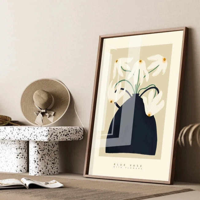 Kate Fox 'Blue Vase White Flowers' Unframed Print - A3 - Lifestory