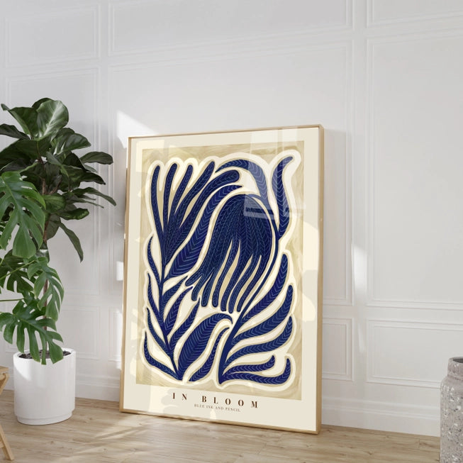 FRAMED Kate Fox 'Blue Flower' Print - A3 - Lifestory