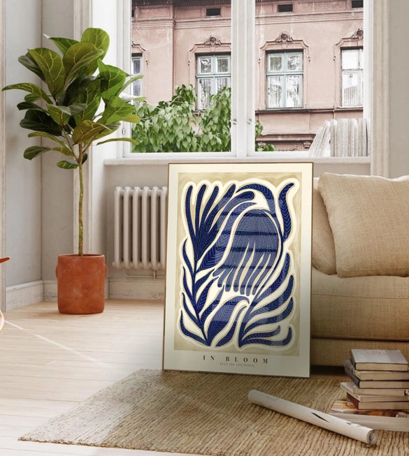 FRAMED Kate Fox 'Blue Flower' Print - A3 - Lifestory
